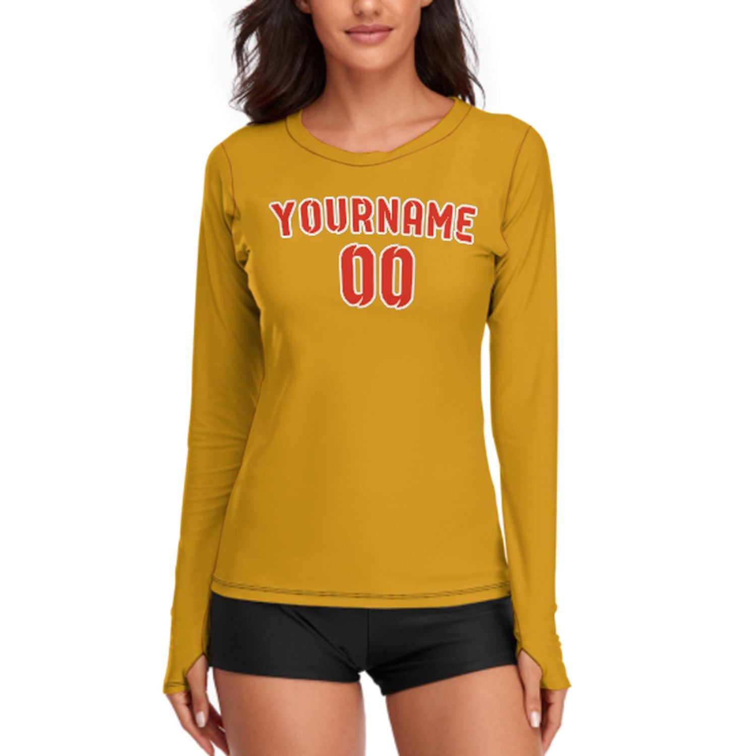 Maßgeschneidertes Gelb Orangerot Damen Langarmshirt