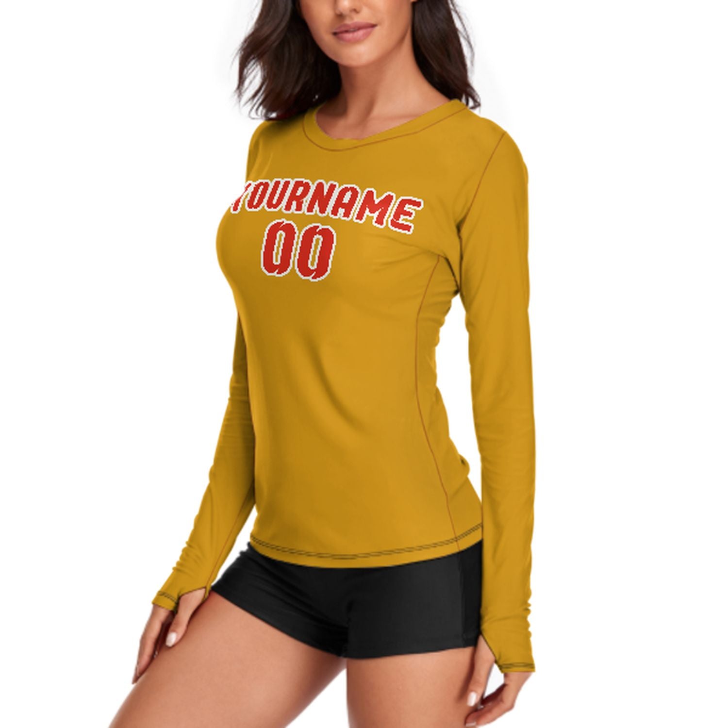 Maßgeschneidertes Gelb Orangerot Damen Langarmshirt