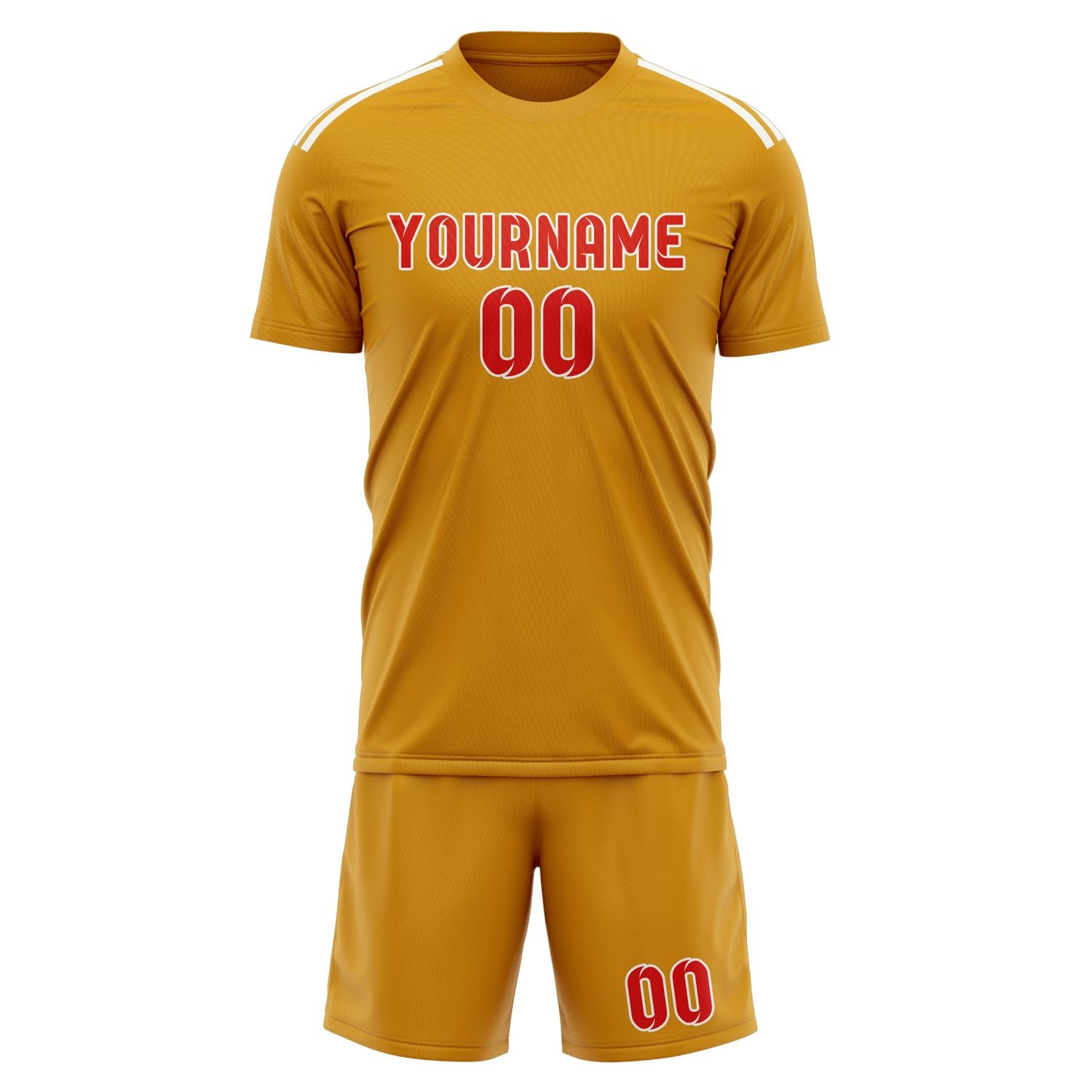 Maßgeschneidertes Professionelles Gelb Orangerot Fußballtrikot-Set