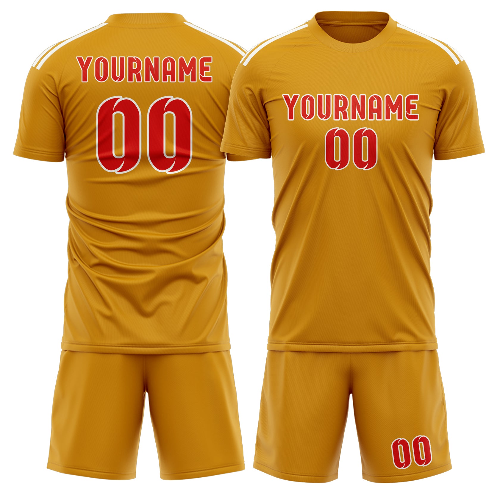 Maßgeschneidertes Professionelles Gelb Orangerot Fußballtrikot-Set