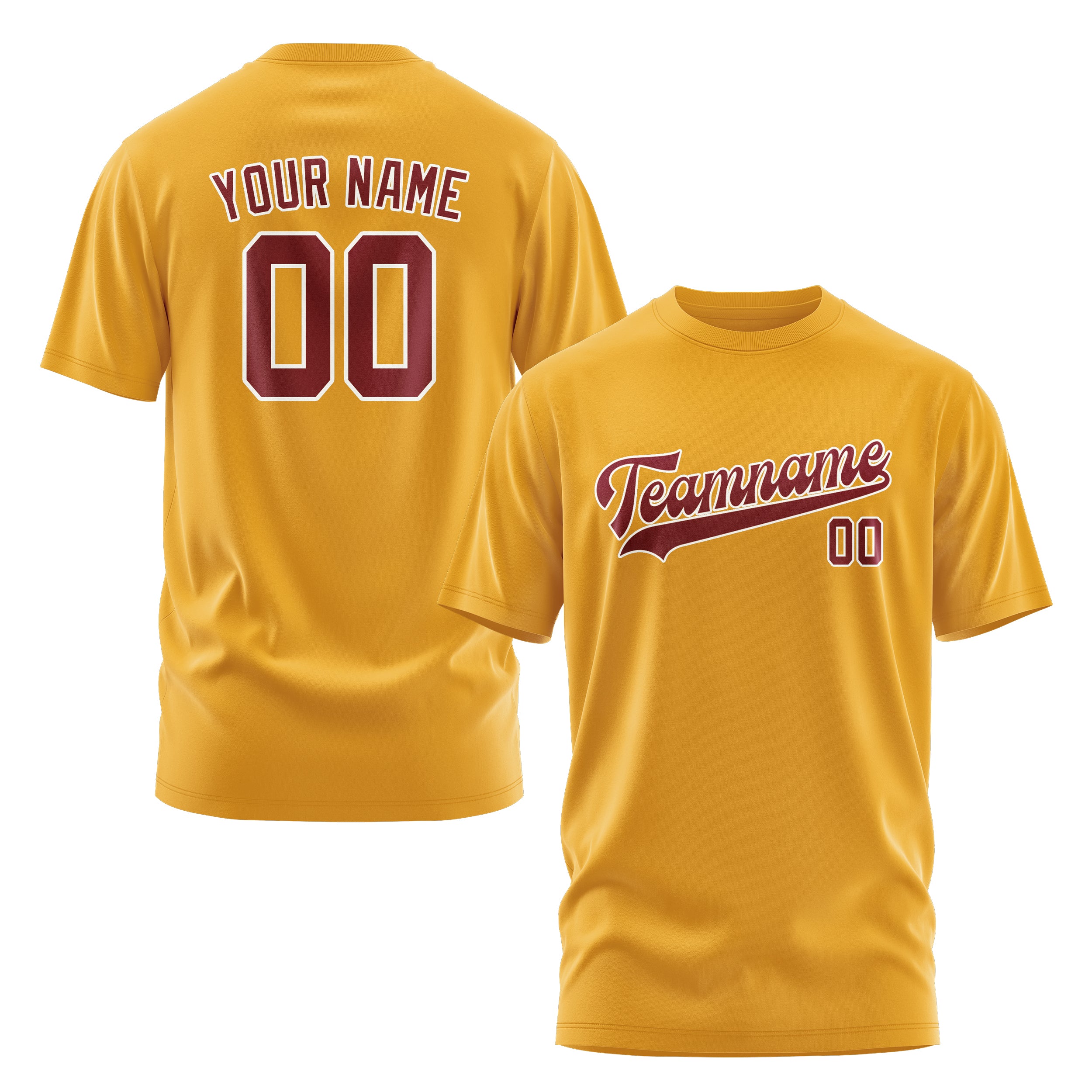 Maßgeschneidertes Gelb Karmesinrot T-Shirt