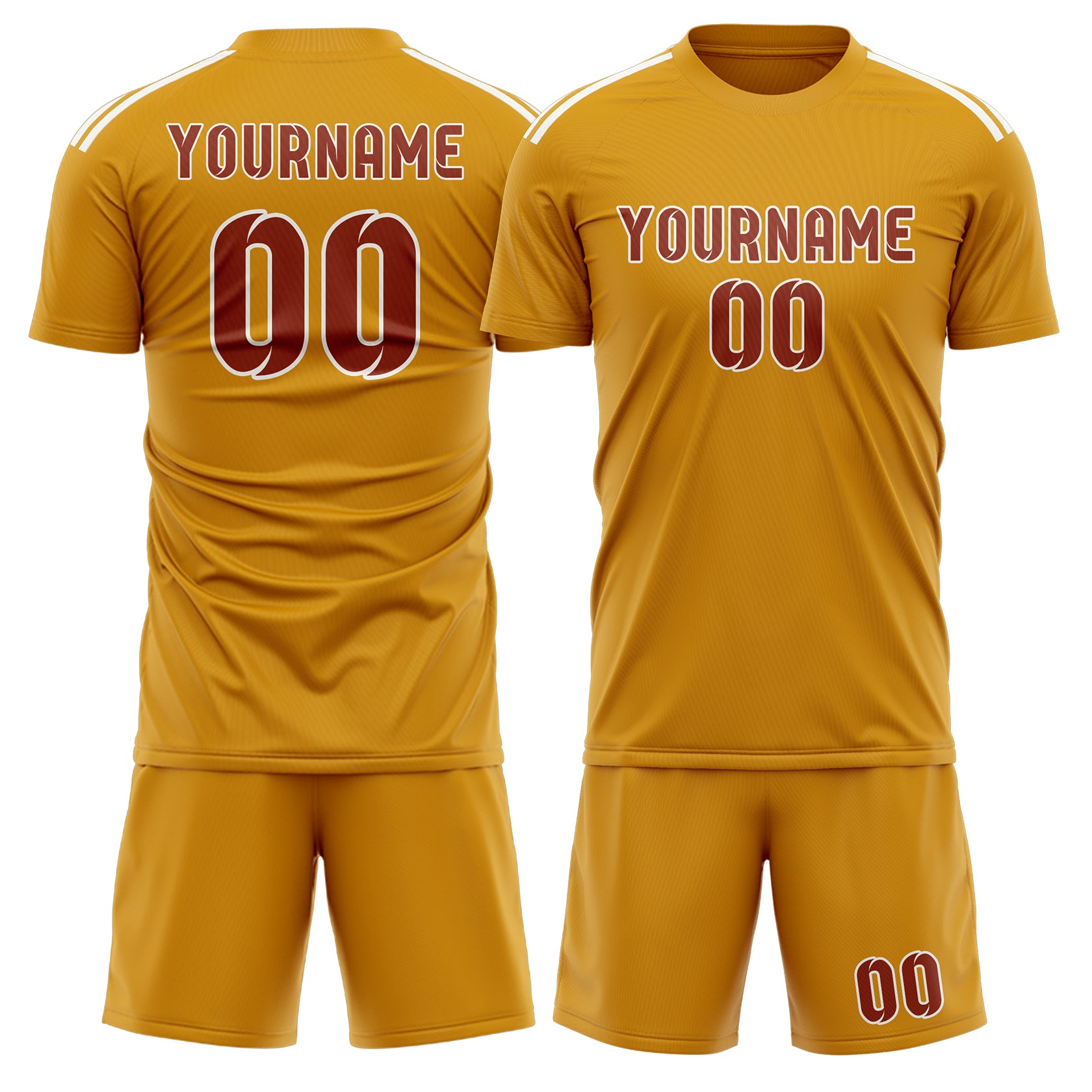 Maßgeschneidertes Professionelles Gelb Korallenrot Fußballtrikot-Set