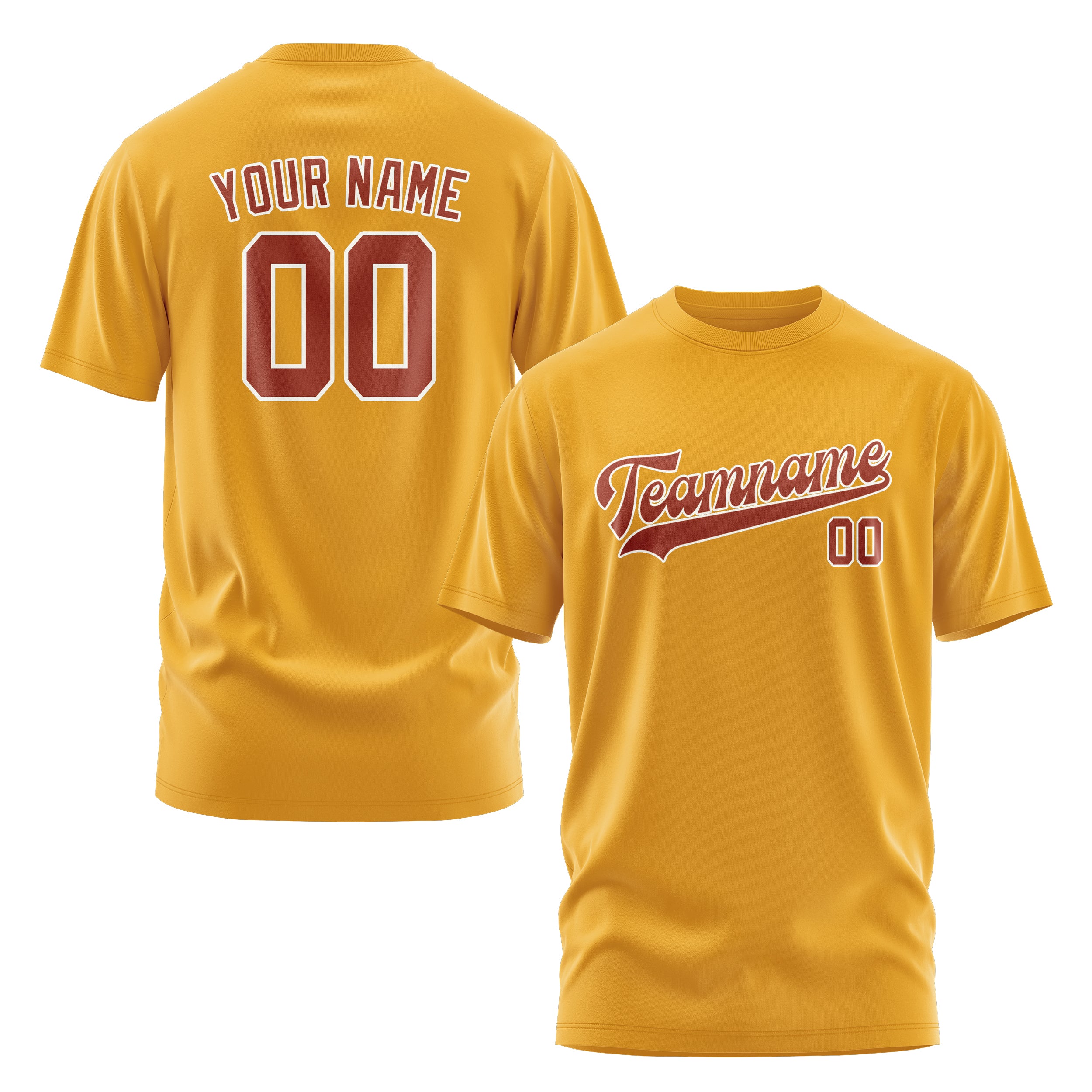 Maßgeschneidertes Gelb Korallenrot T-Shirt