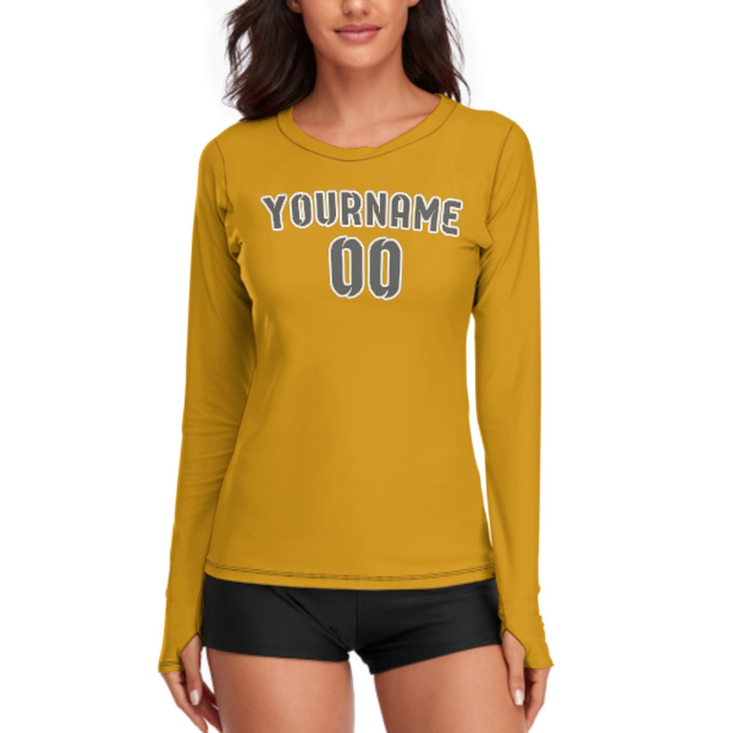 Maßgeschneidertes Gelb Dunkelgrau Damen Langarmshirt