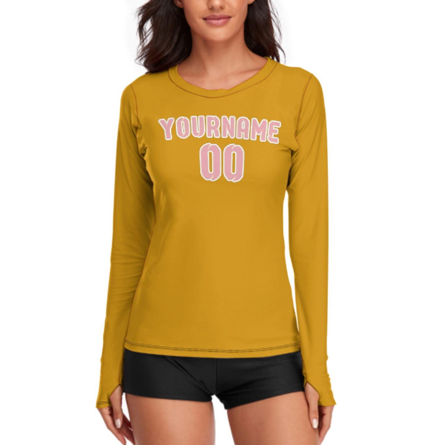 Maßgeschneidertes Gelb Rosa Damen Langarmshirt
