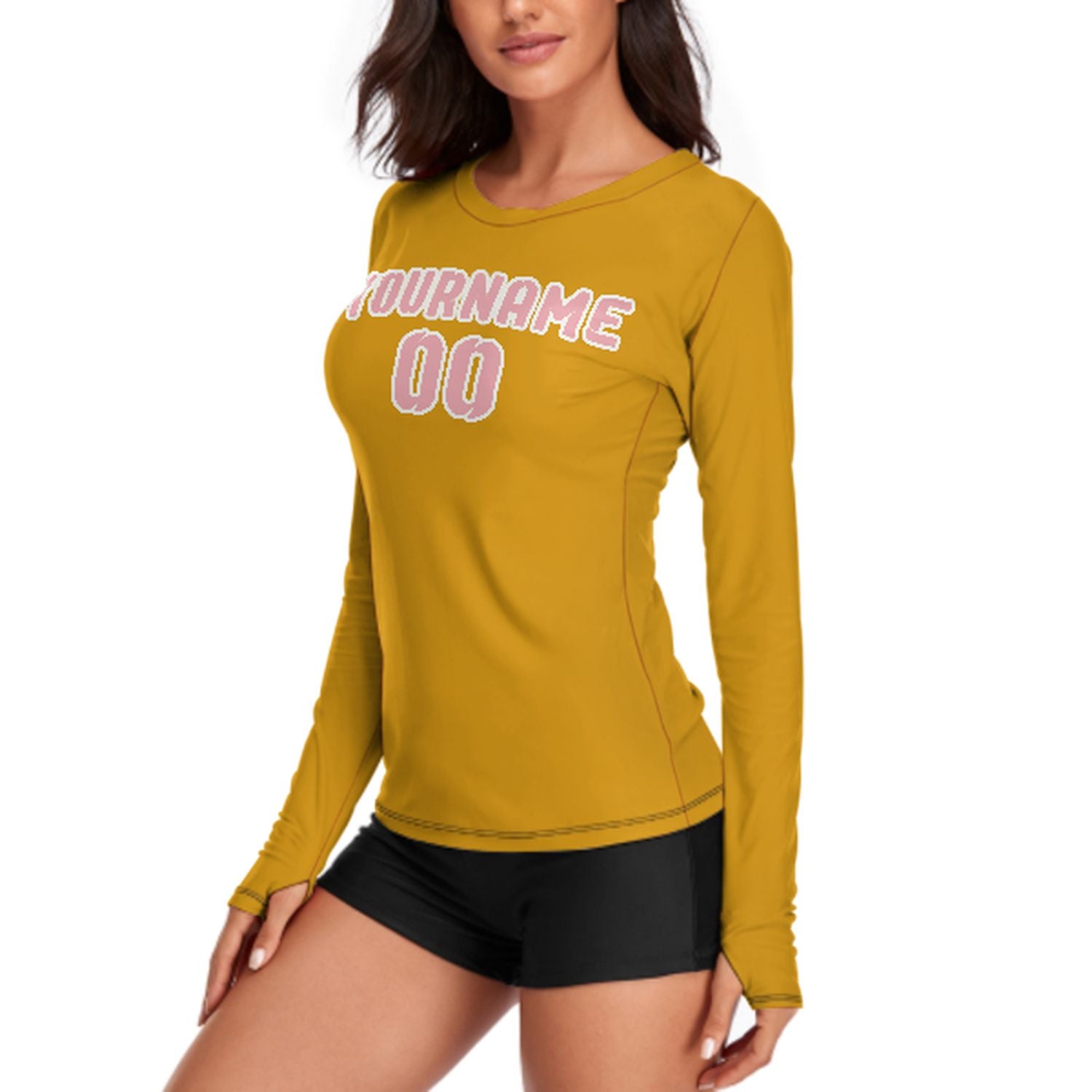 Maßgeschneidertes Gelb Rosa Damen Langarmshirt