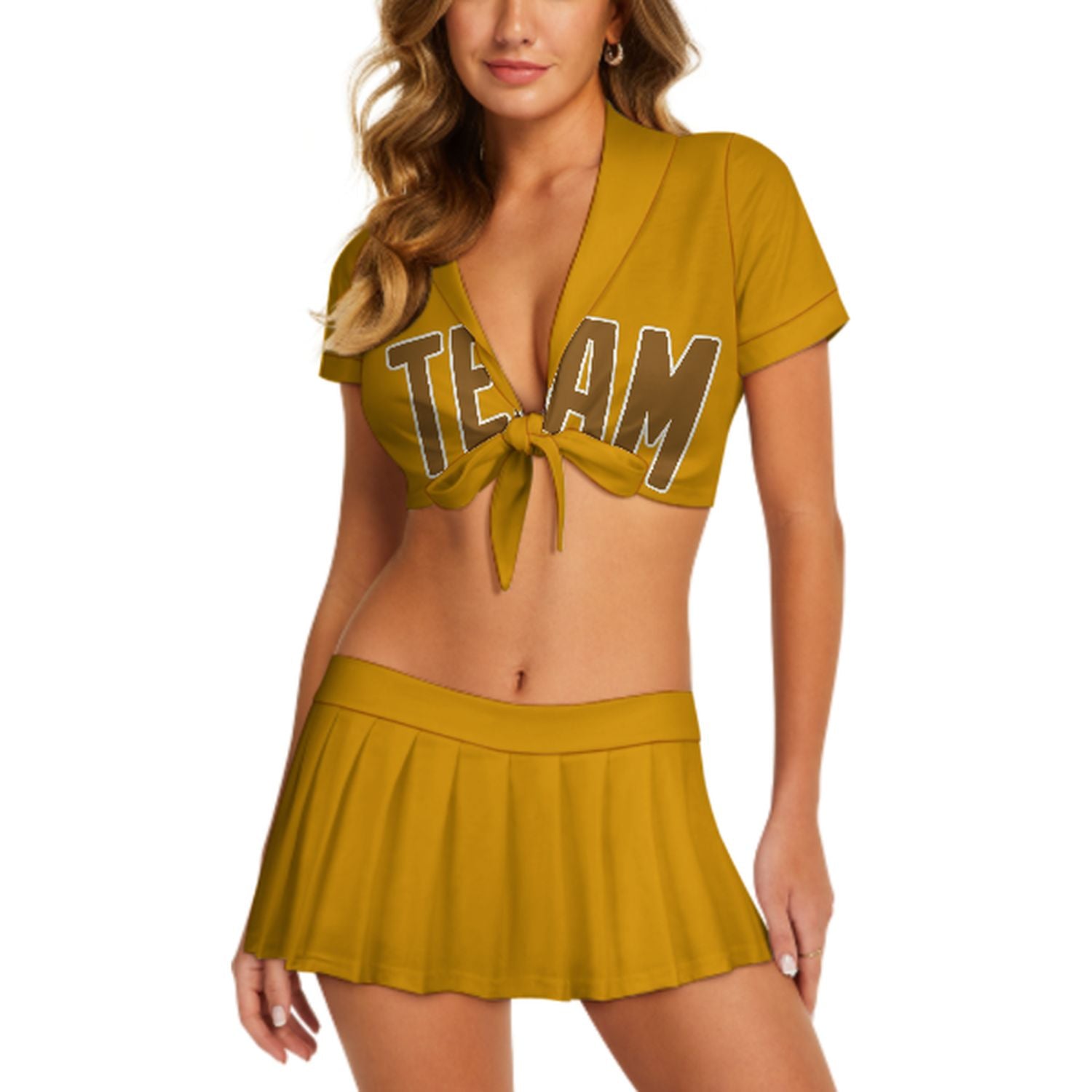 Maßgeschneidertes Gelb Khaki Cheerleader Outfit Set