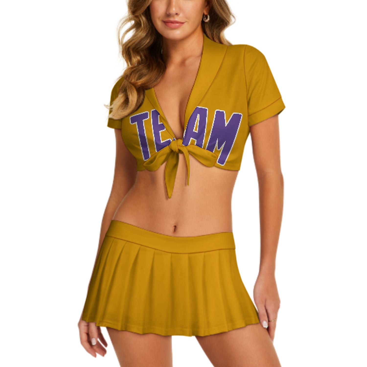 Maßgeschneidertes Gelb Lavendel Cheerleader Outfit Set
