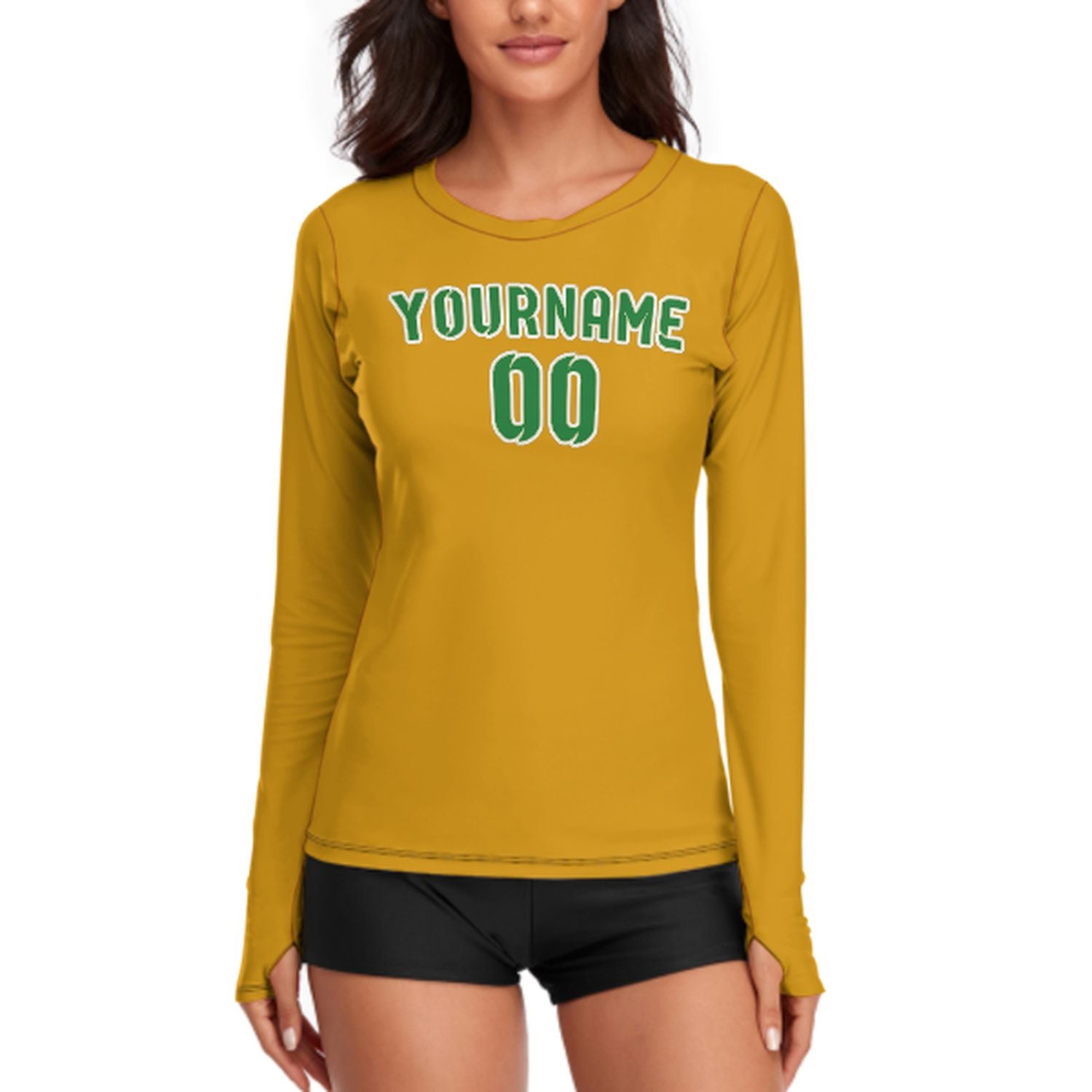 Maßgeschneidertes Gelb Smaragdgrün Damen Langarmshirt