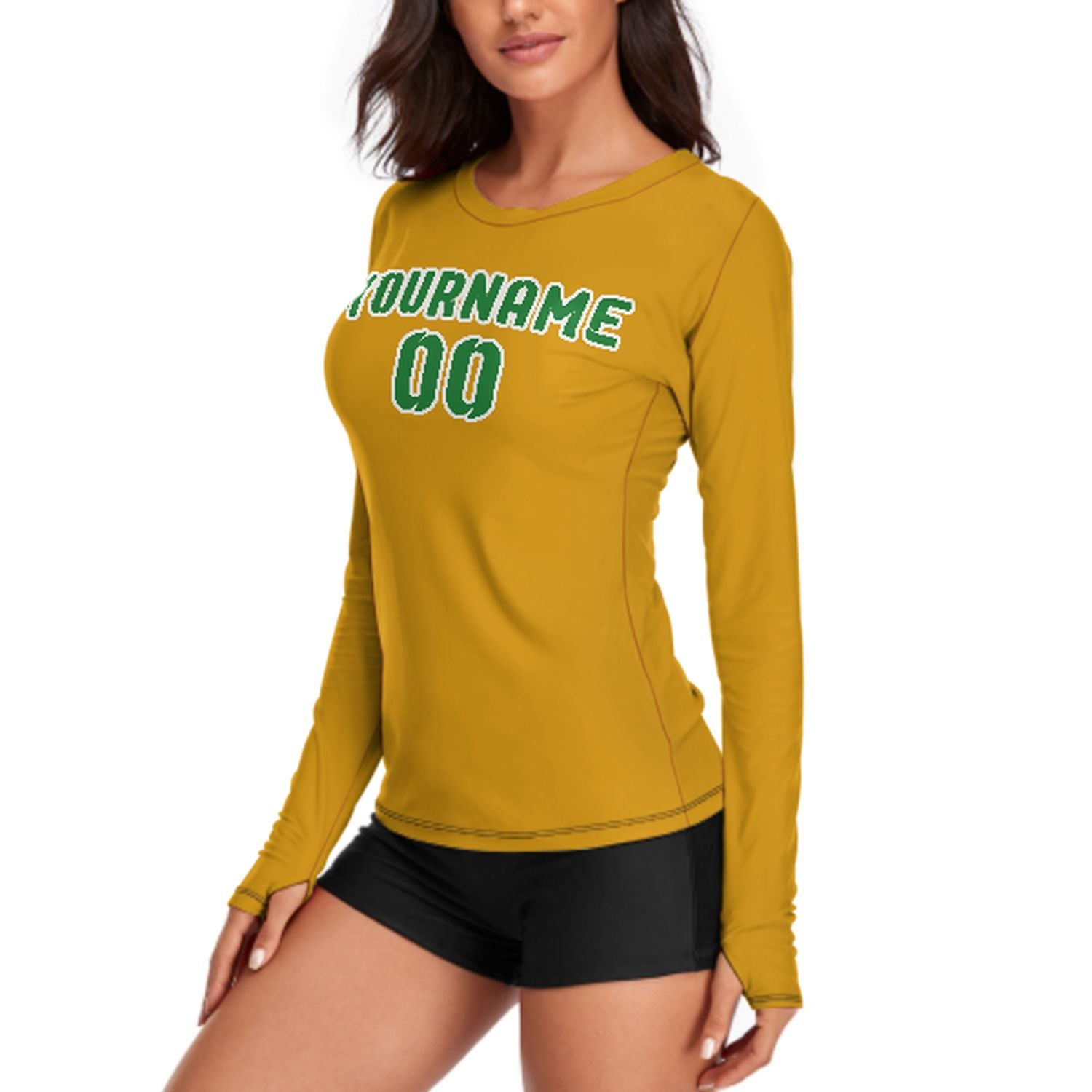 Maßgeschneidertes Gelb Smaragdgrün Damen Langarmshirt