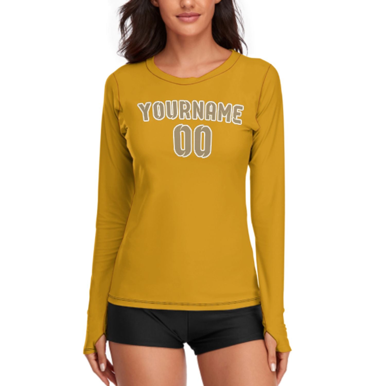 Maßgeschneidertes Gelb Hellkhaki Damen Langarmshirt