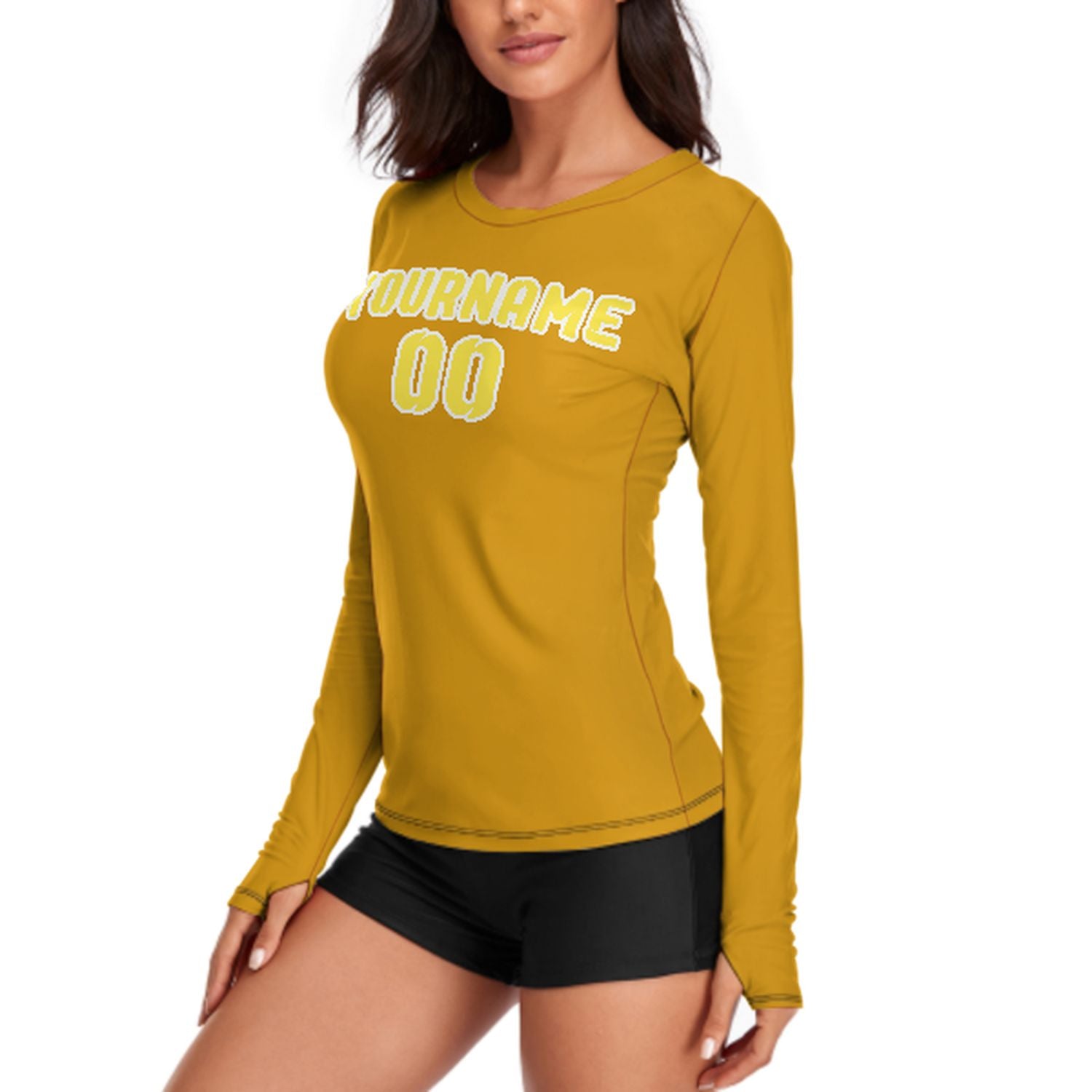 Maßgeschneidertes Gelb Blassgelb Damen Langarmshirt