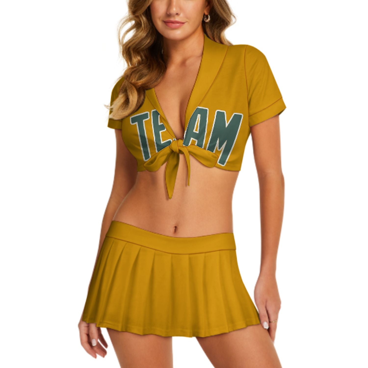 Maßgeschneidertes Gelb Blaugrün Cheerleader Outfit Set
