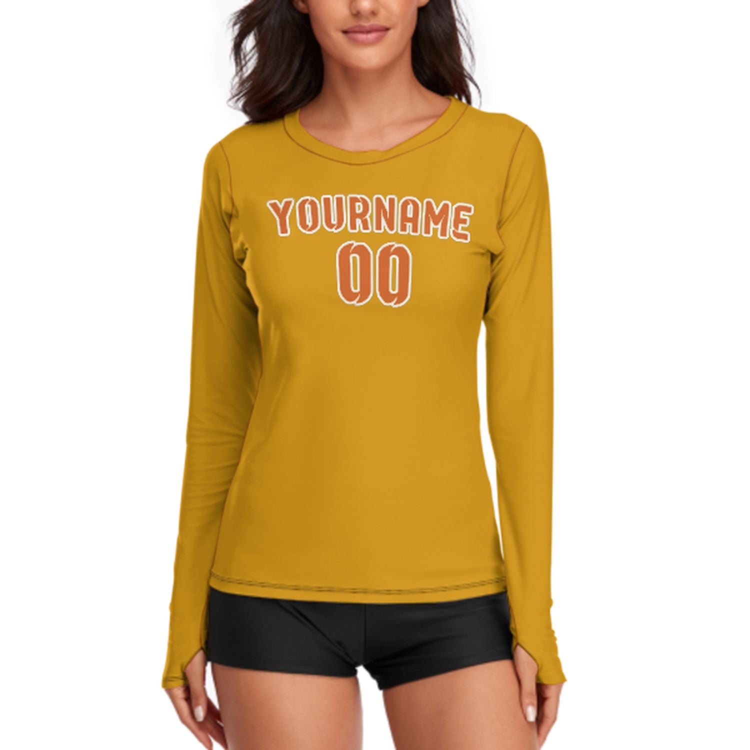 Maßgeschneidertes Gelb Orange Damen Langarmshirt