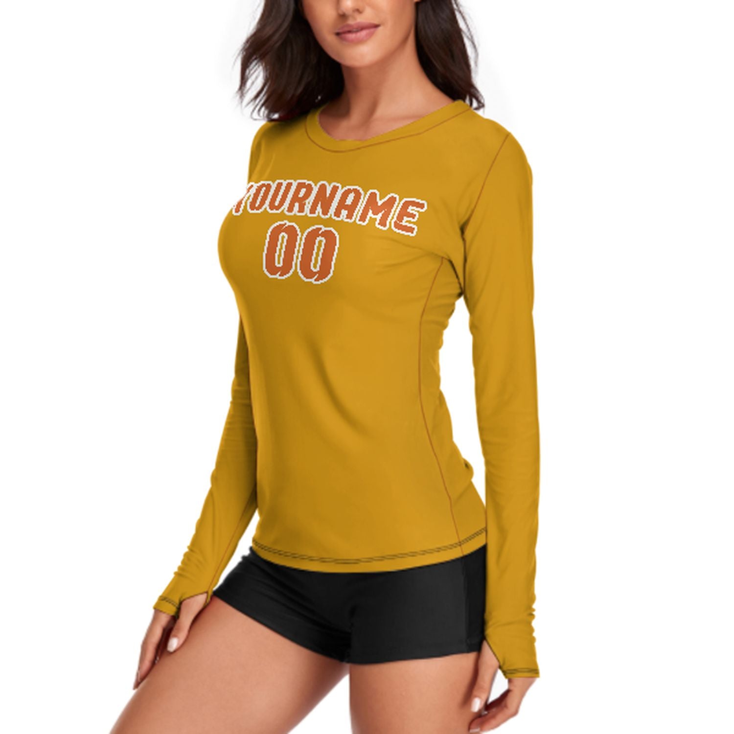 Maßgeschneidertes Gelb Orange Damen Langarmshirt
