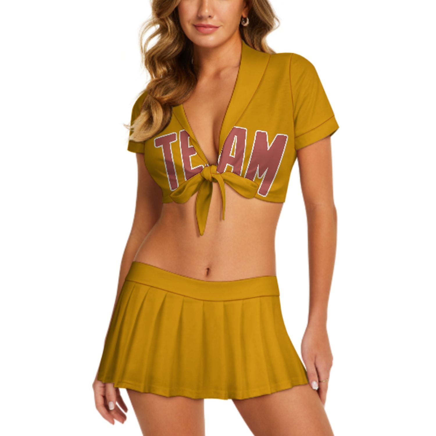 Maßgeschneidertes Gelb Kupferrose Cheerleader Outfit Set