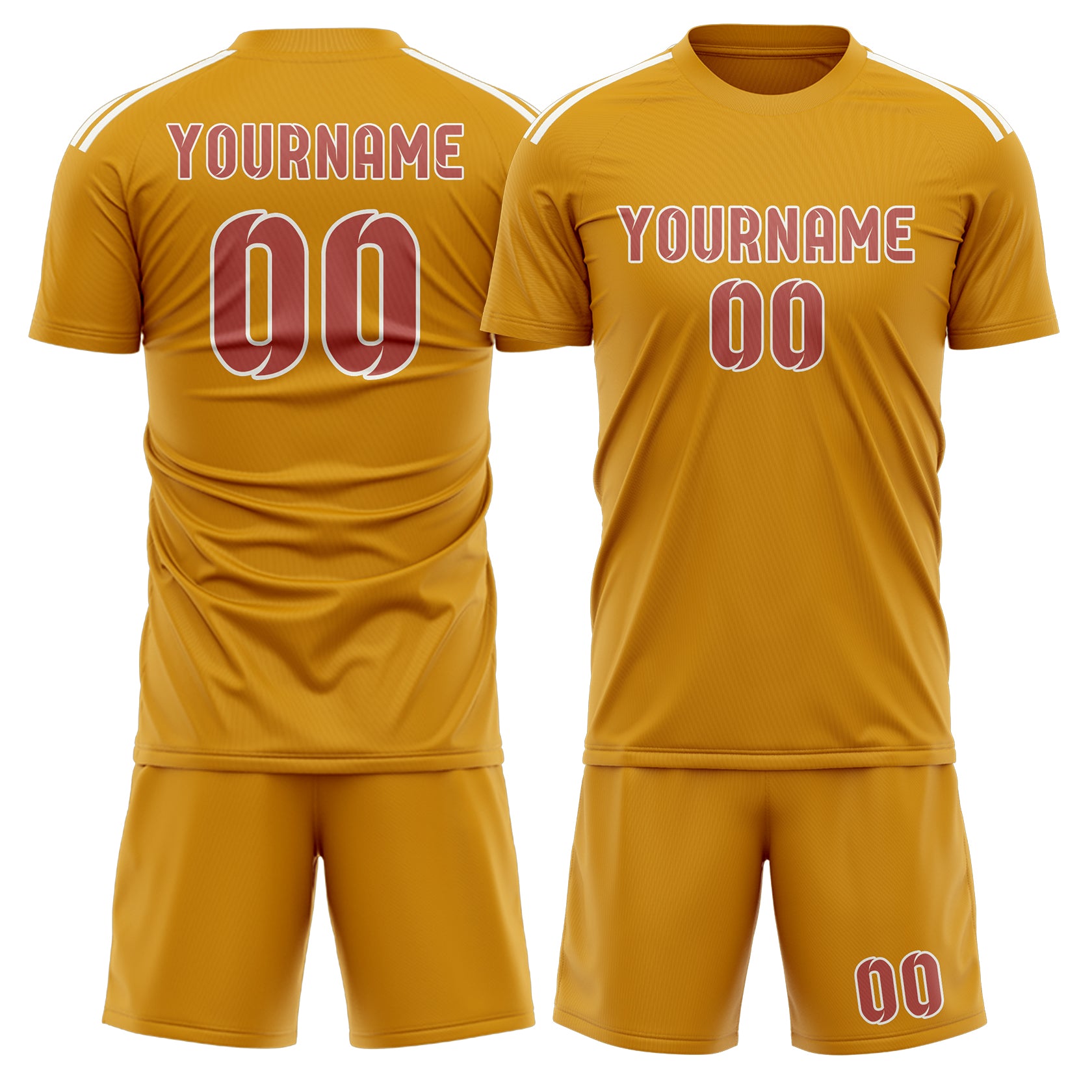 Maßgeschneidertes Professionelles Gelb Kupferrose Fußballtrikot-Set