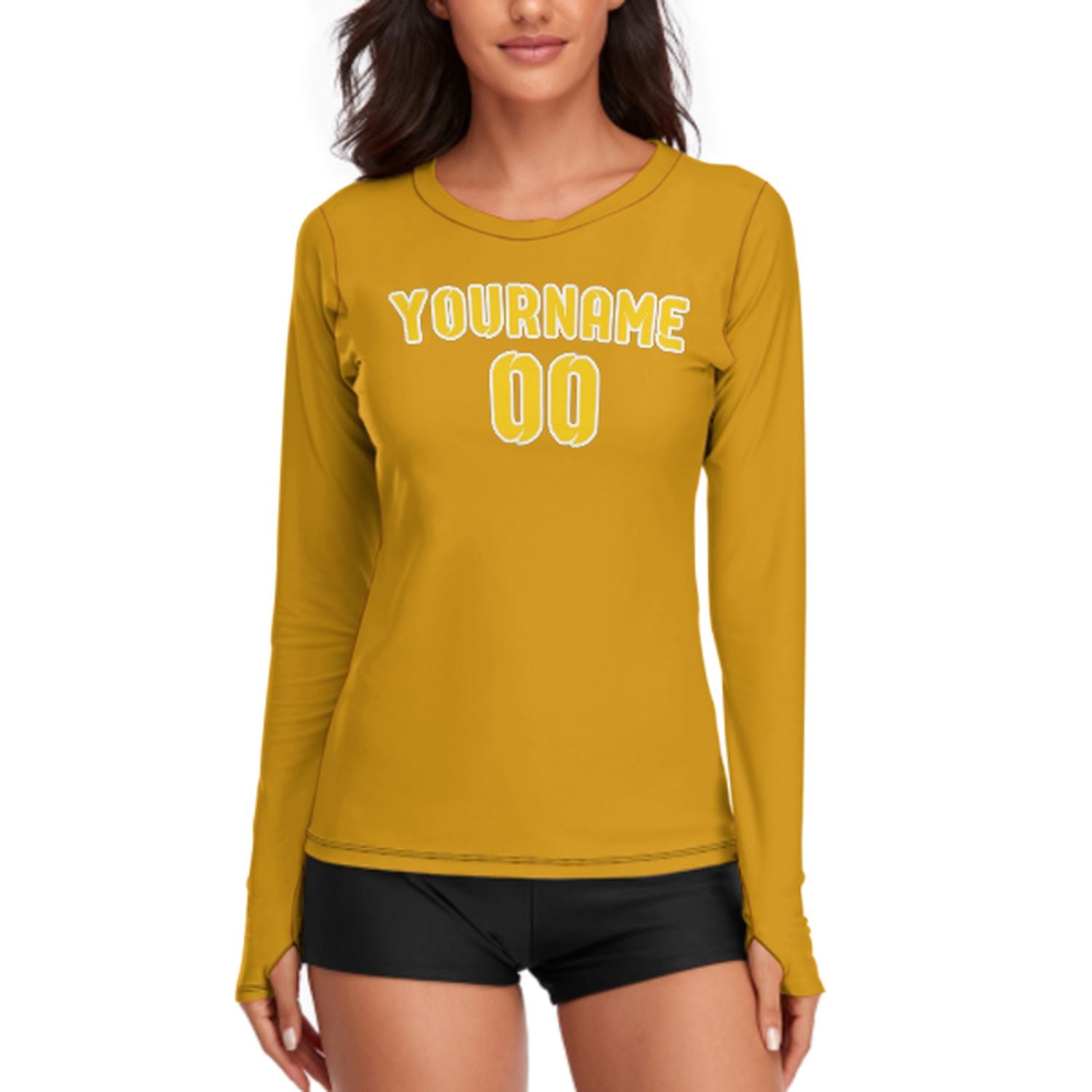 Maßgeschneidertes Gelb Gold Damen Langarmshirt