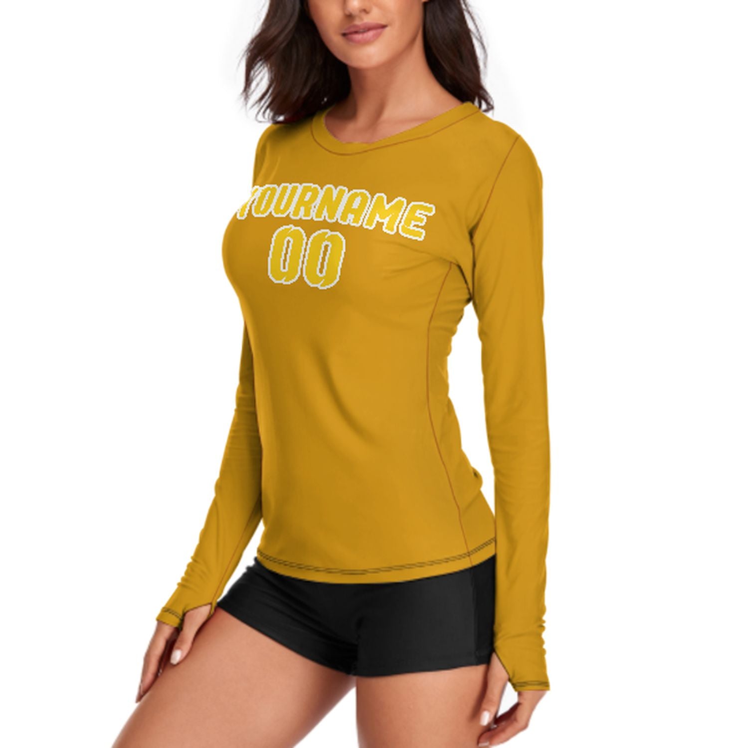 Maßgeschneidertes Gelb Gold Damen Langarmshirt