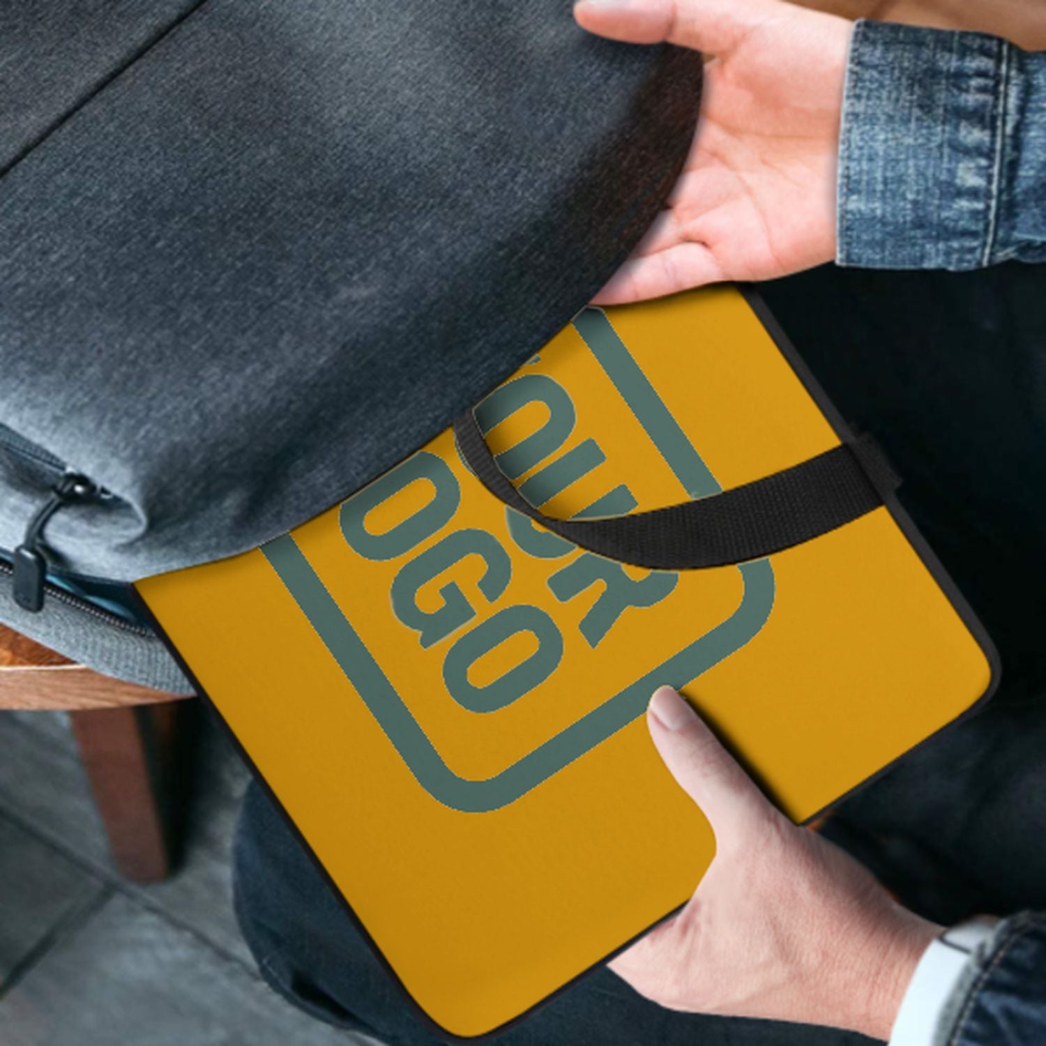 Borsa per laptop personalizzata gialla, blu e verde