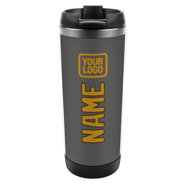 Tazza personalizzata in acciaio inossidabile grigio scuro e giallo