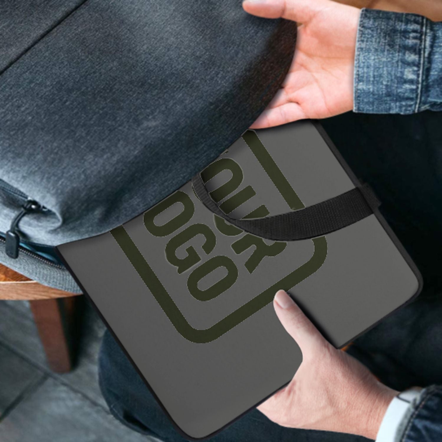 Borsa per laptop personalizzata color grigio scuro oliva