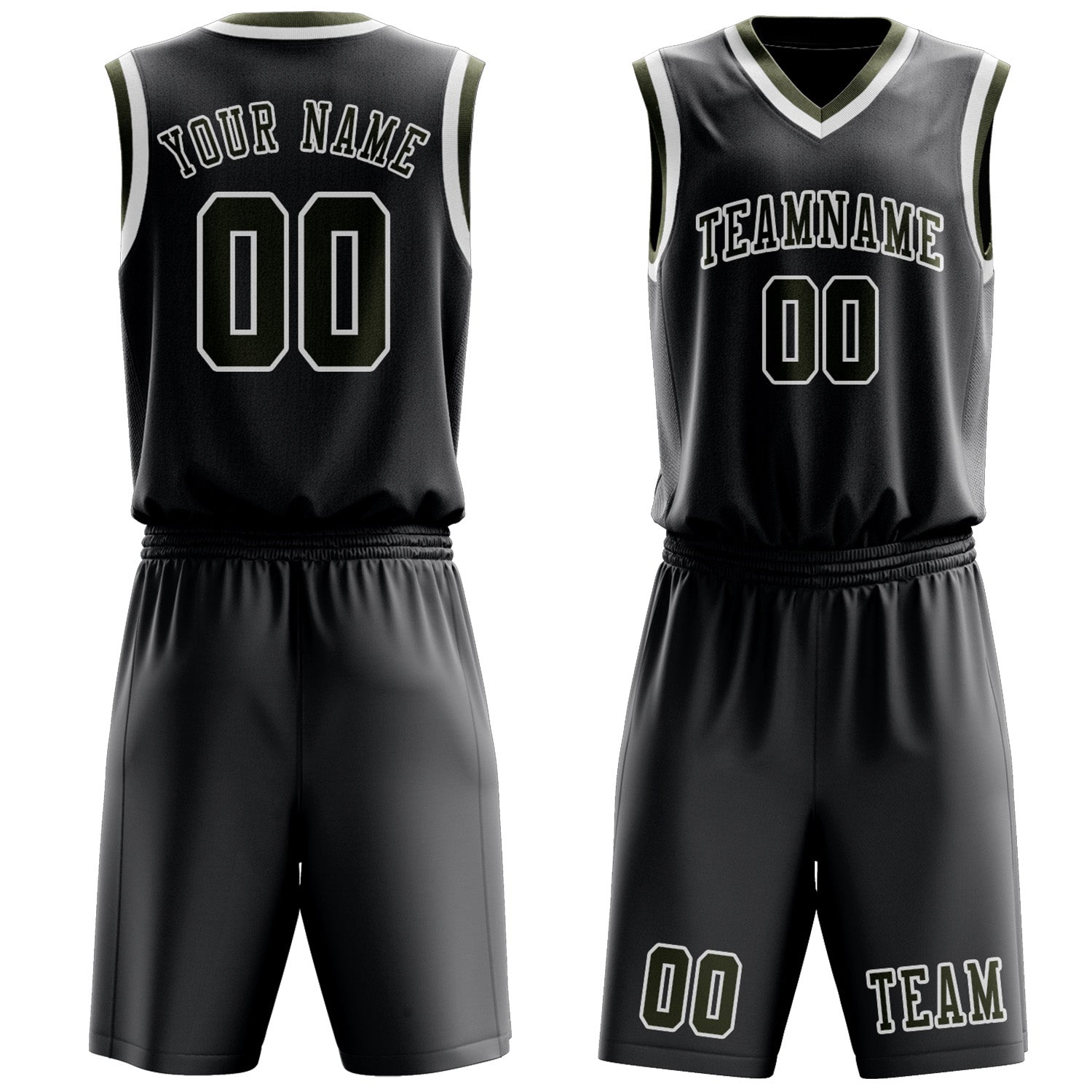 Benutzerdefiniertes Professionelles Dunkelgrau Dunkles Oliv Basketballtrikot-Set