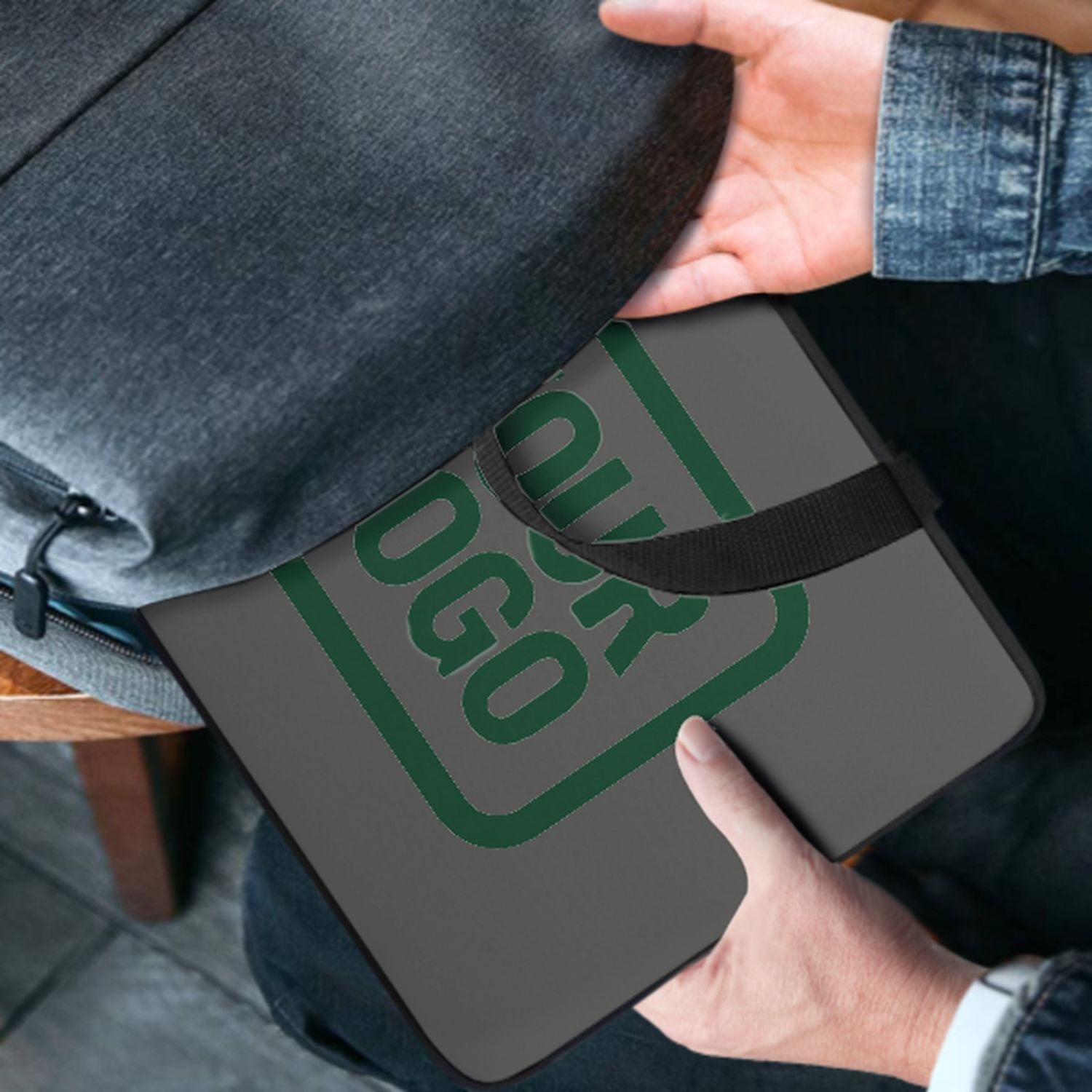 Borsa per laptop grigio scuro verde personalizzata