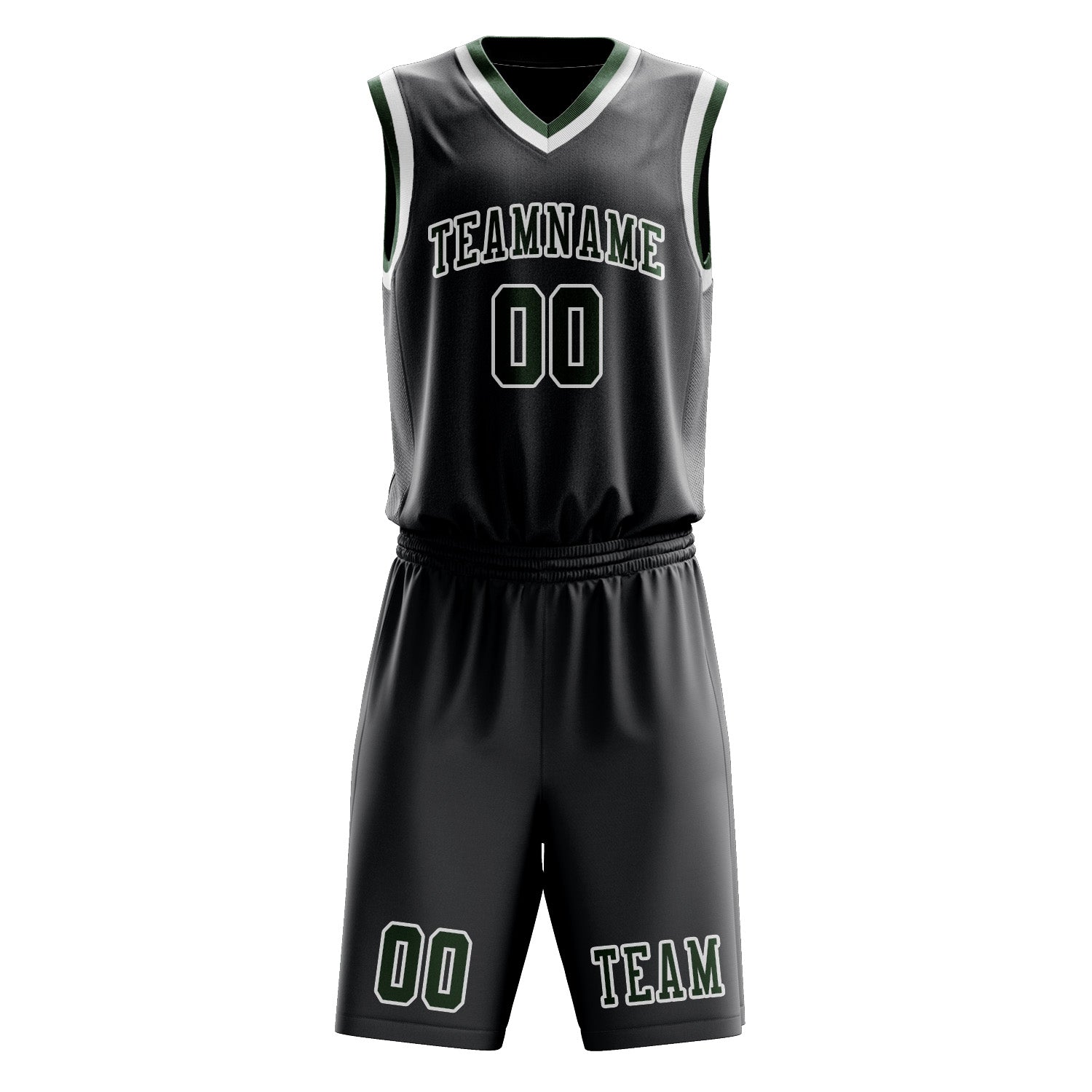Benutzerdefiniertes Professionelles Dunkelgrau Tannengrün Basketballtrikot-Set