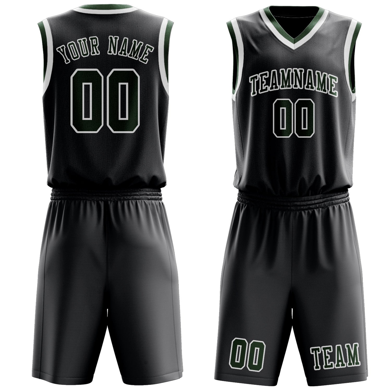Benutzerdefiniertes Professionelles Dunkelgrau Tannengrün Basketballtrikot-Set