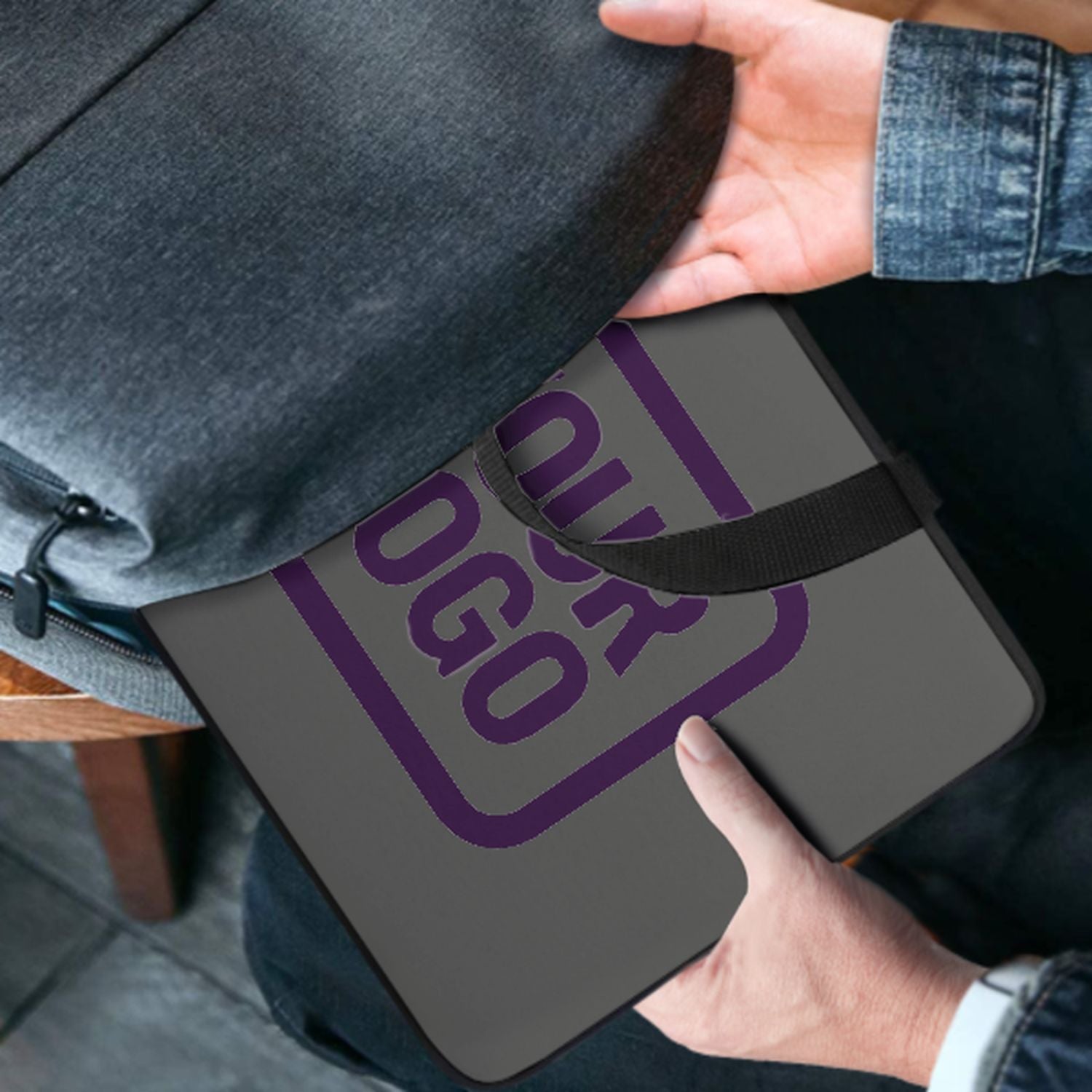 Borsa per laptop personalizzata grigio scuro e viola