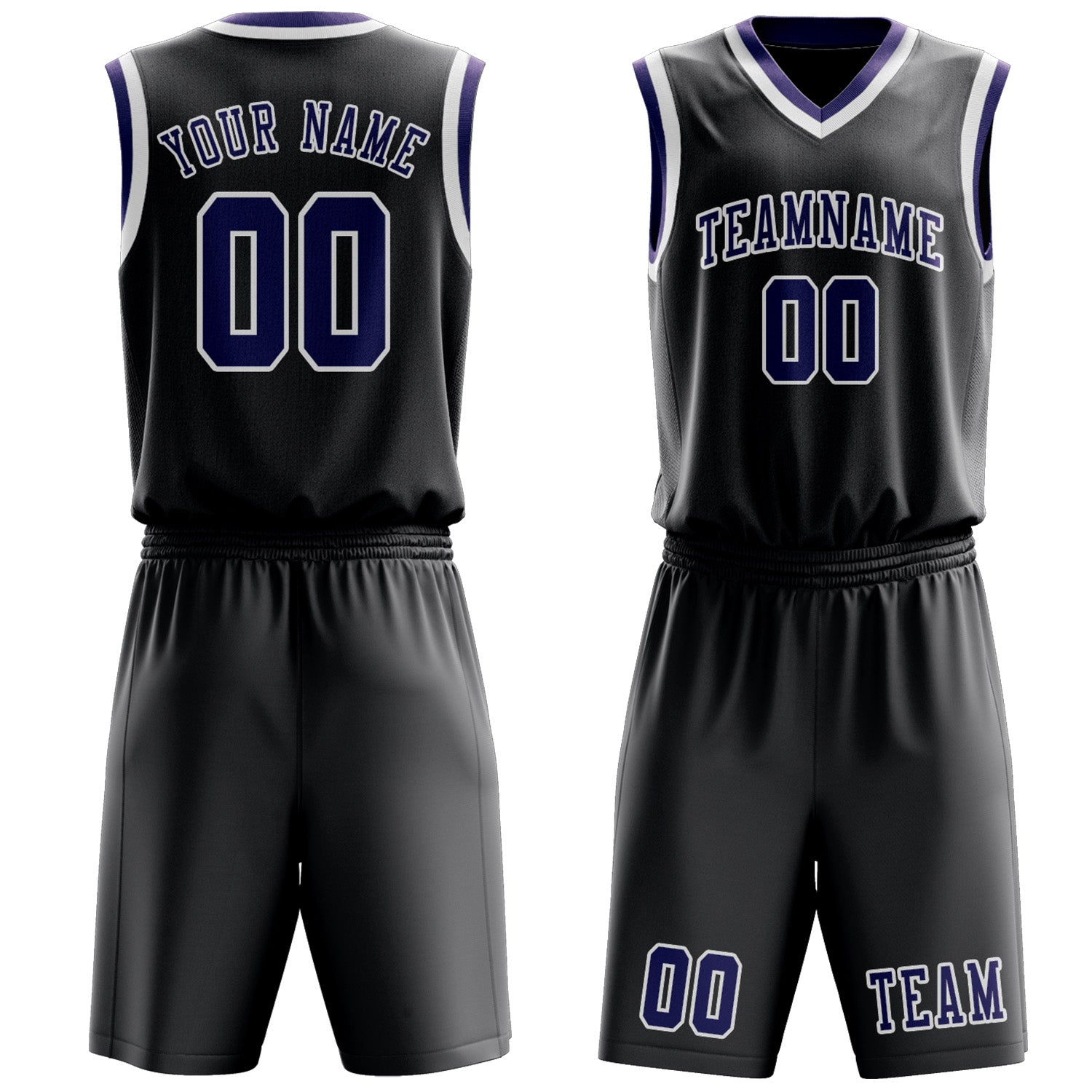 Benutzerdefiniertes Professionelles Dunkelgrau Lila Basketballtrikot-Set