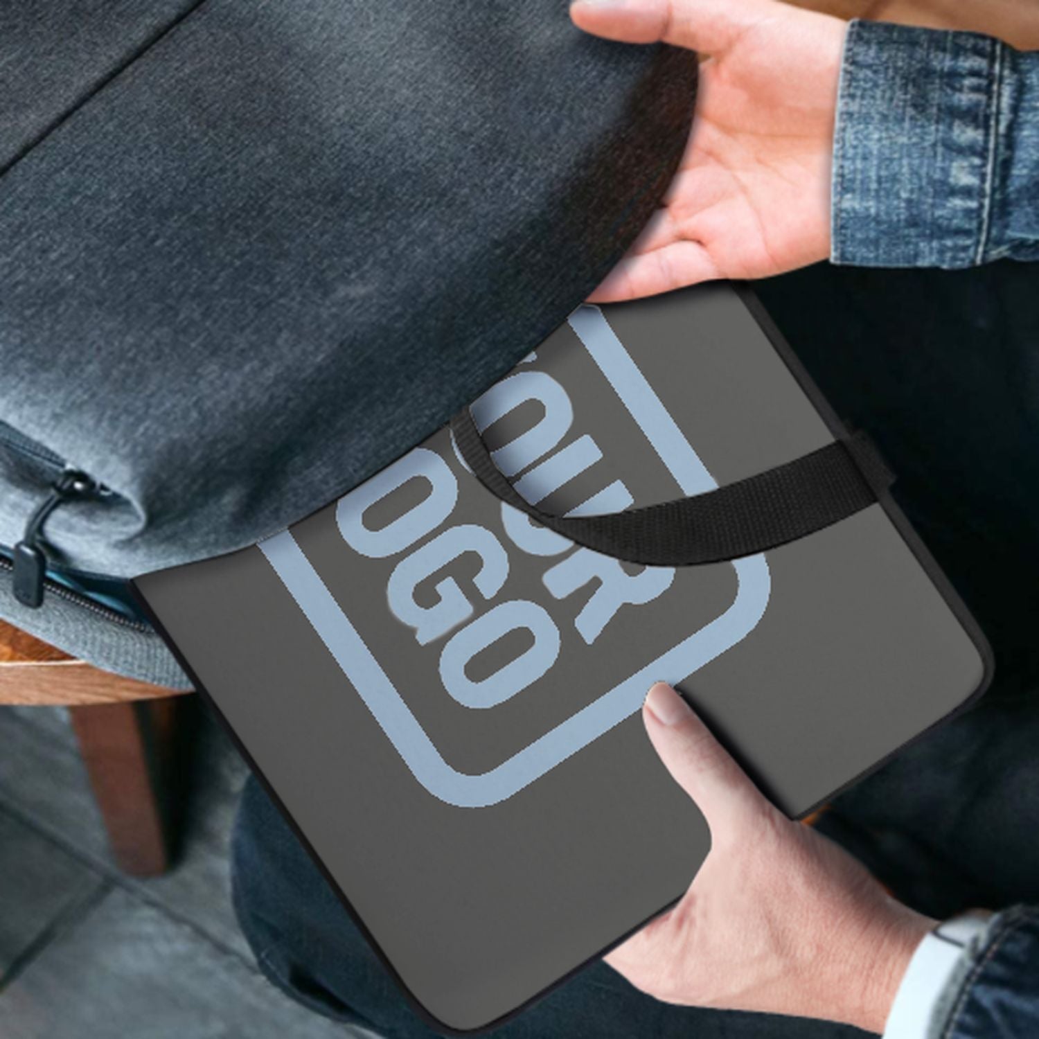 Borsa per laptop personalizzata grigio scuro azzurro