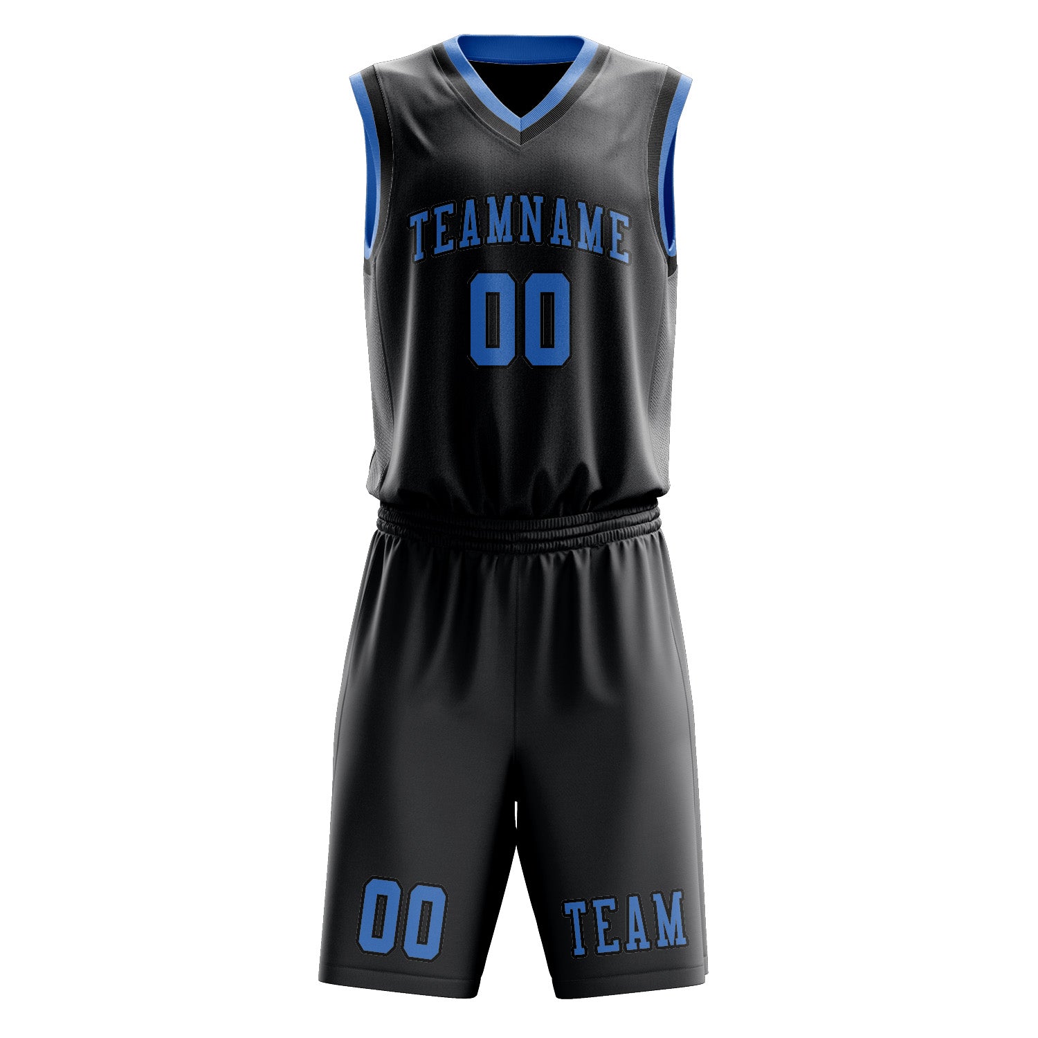 Benutzerdefiniertes Professionelles Dunkelgrau Hellblau Basketballtrikot-Set