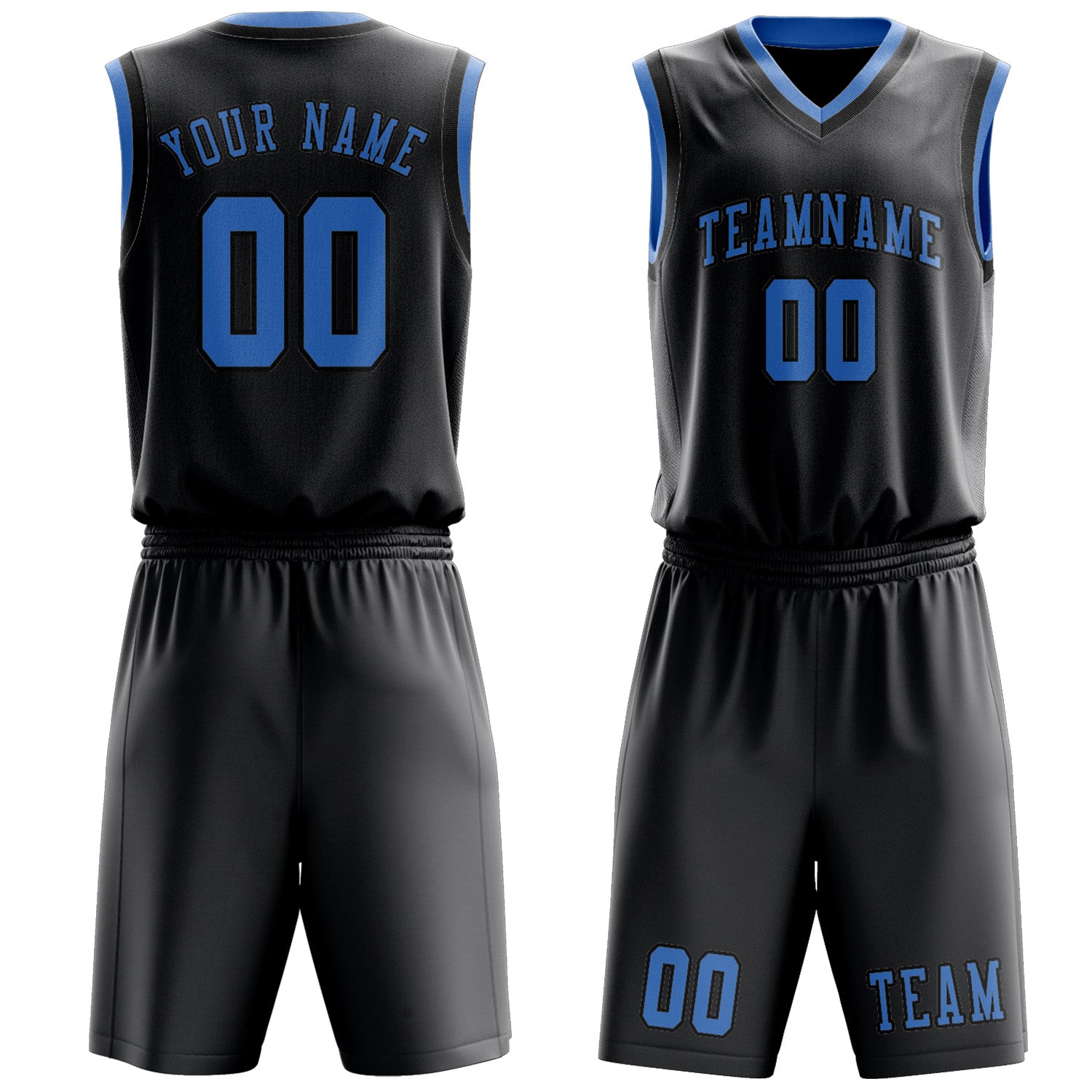 Benutzerdefiniertes Professionelles Dunkelgrau Hellblau Basketballtrikot-Set