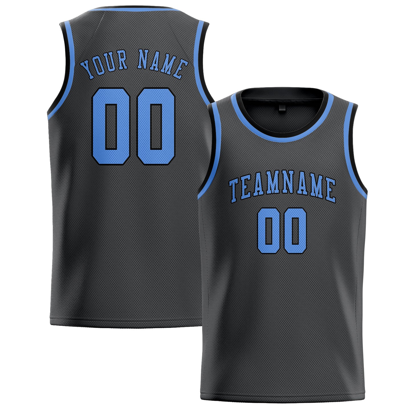 Benutzerdefiniertes Professionelles Dunkelgrau Hellblau Basketballtrikot