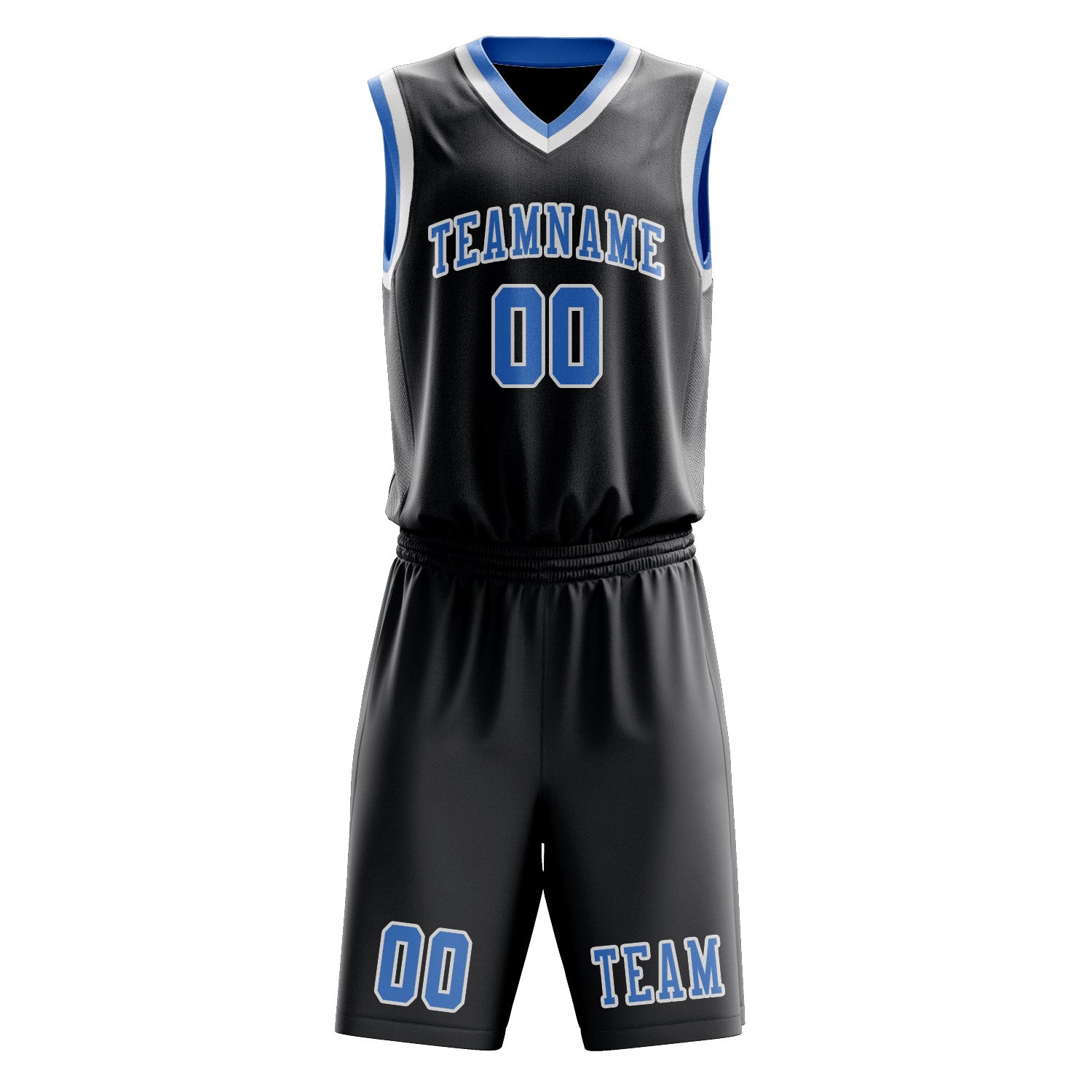 Benutzerdefiniertes Professionelles Dunkelgrau Hellblau Basketballtrikot-Set