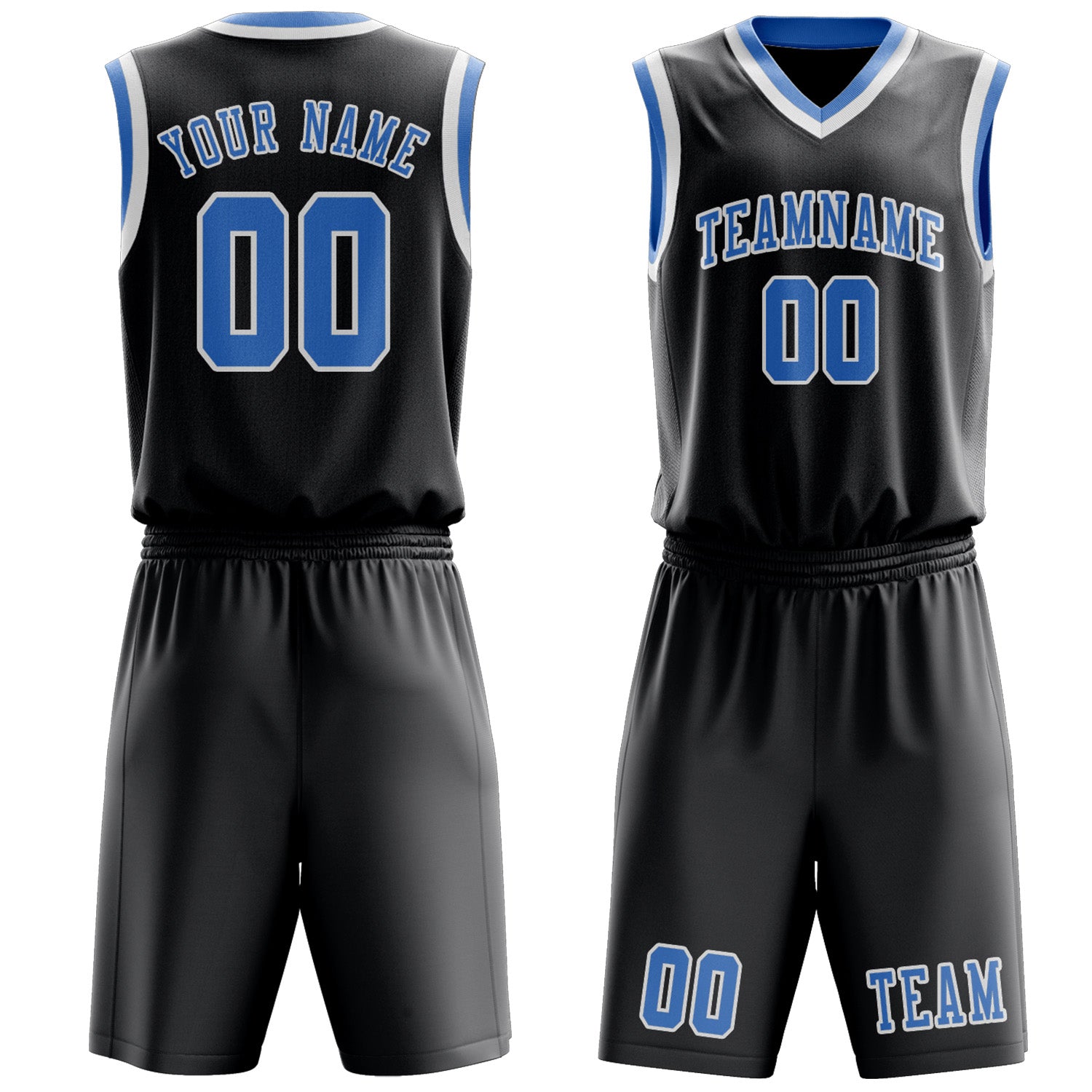 Benutzerdefiniertes Professionelles Dunkelgrau Hellblau Basketballtrikot-Set
