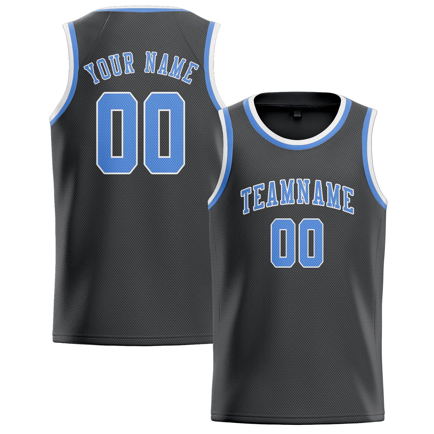 Benutzerdefiniertes Professionelles Dunkelgrau Hellblau Basketballtrikot
