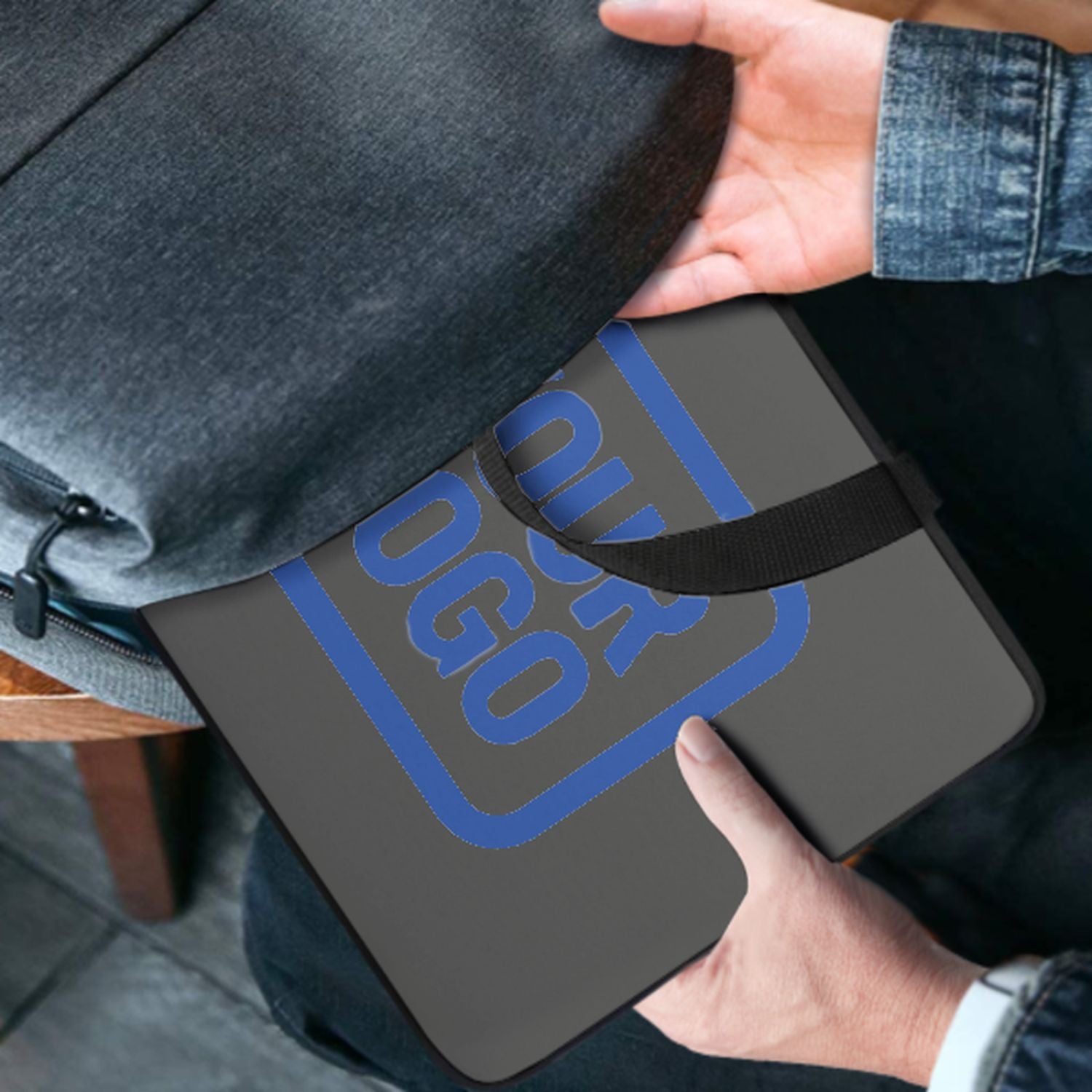 Borsa per laptop personalizzata grigio scuro azzurro cielo