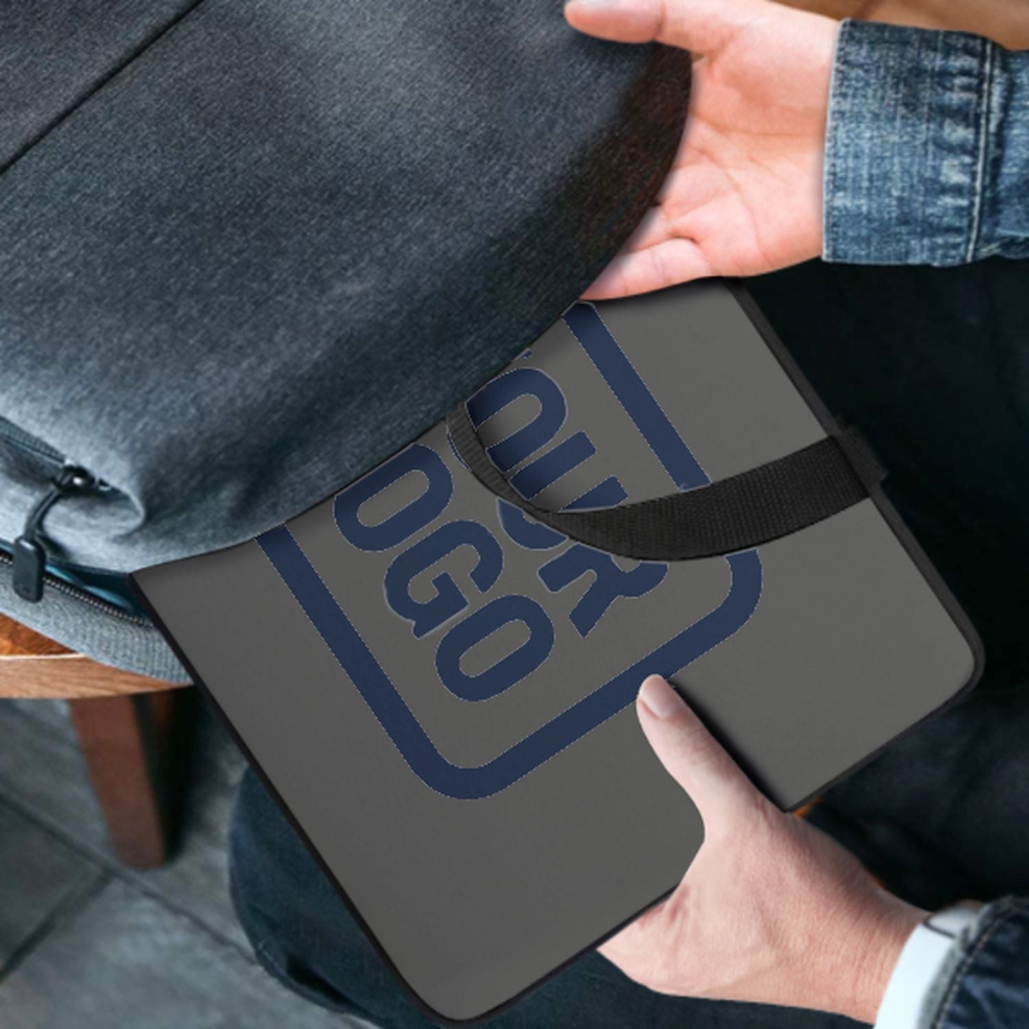 Borsa per laptop personalizzata grigio scuro e blu