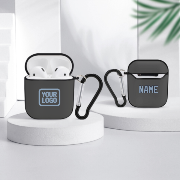 Maßgeschneidertes Dunkelgrau Hellblau AirPods-Hülle