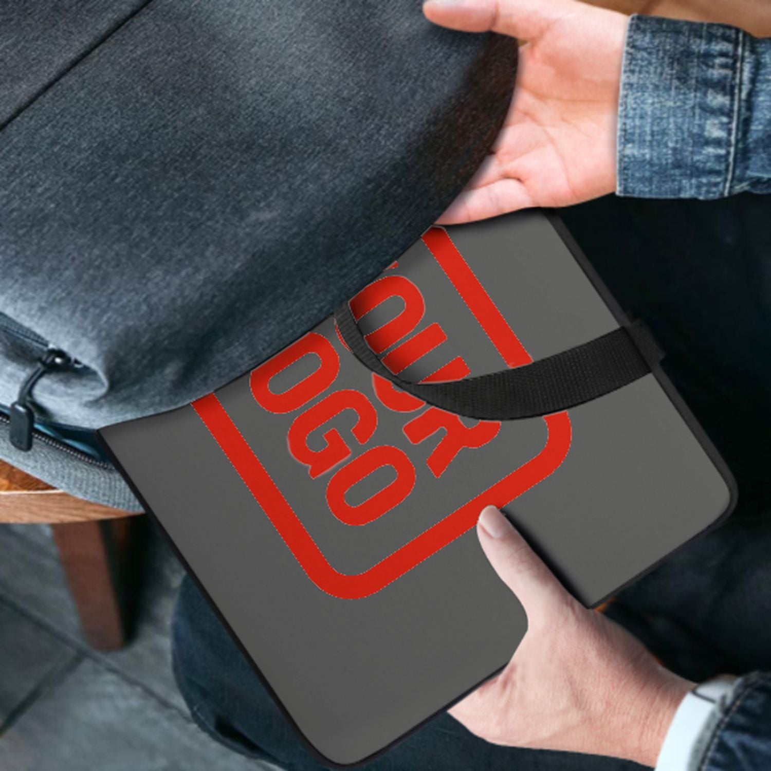 Borsa per laptop personalizzata grigio scuro arancione rossa