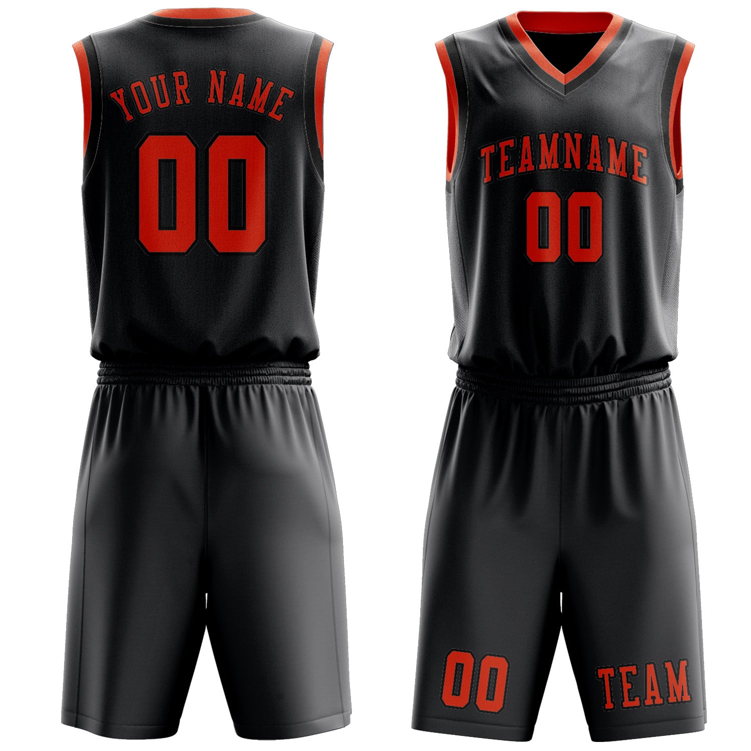 Benutzerdefiniertes Professionelles Dunkelgrau Orangerot Basketballtrikot-Set