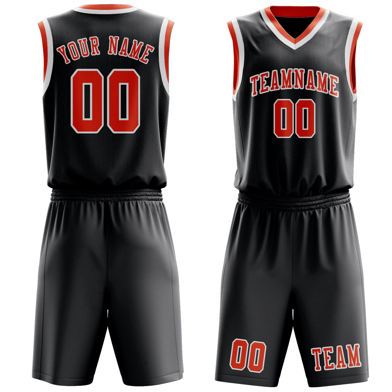 Benutzerdefiniertes Professionelles Dunkelgrau Orangerot Basketballtrikot-Set