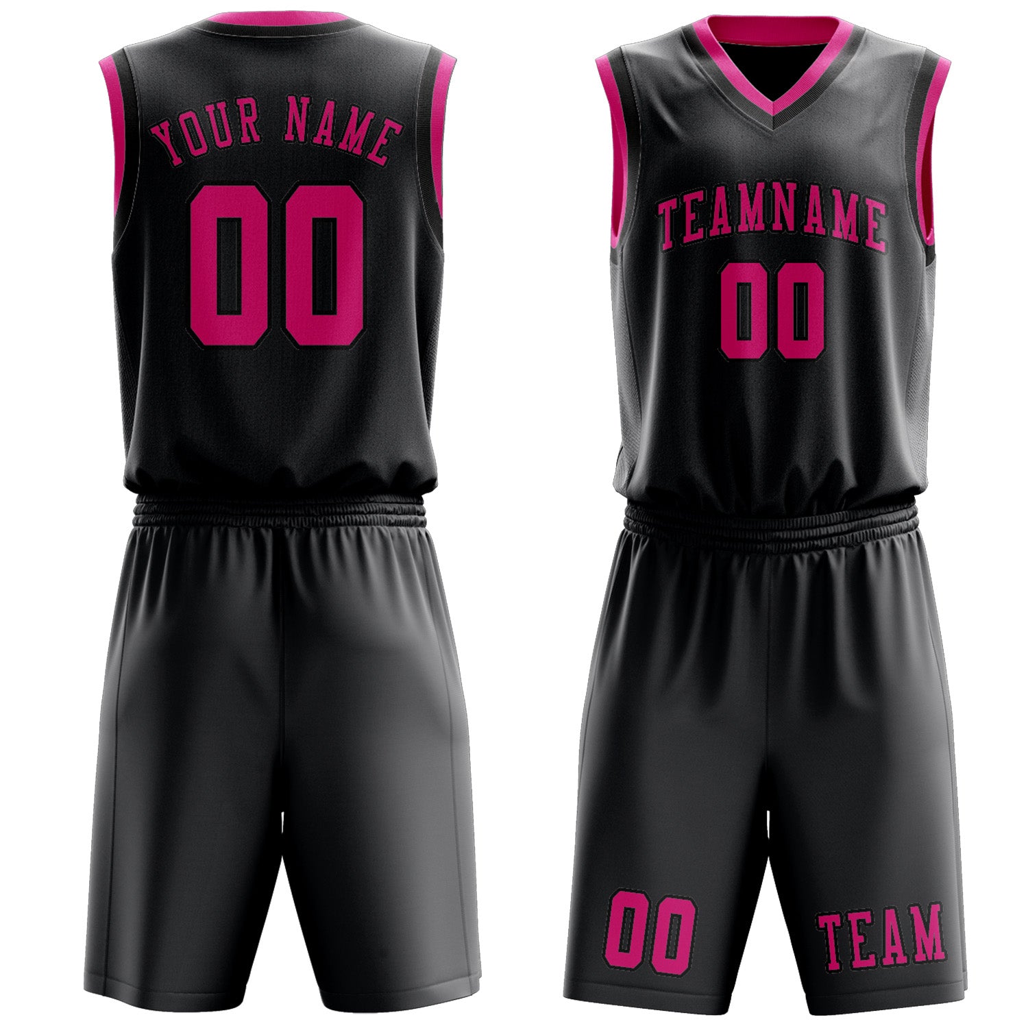 Benutzerdefiniertes Professionelles Dunkelgrau Rosarot Basketballtrikot-Set