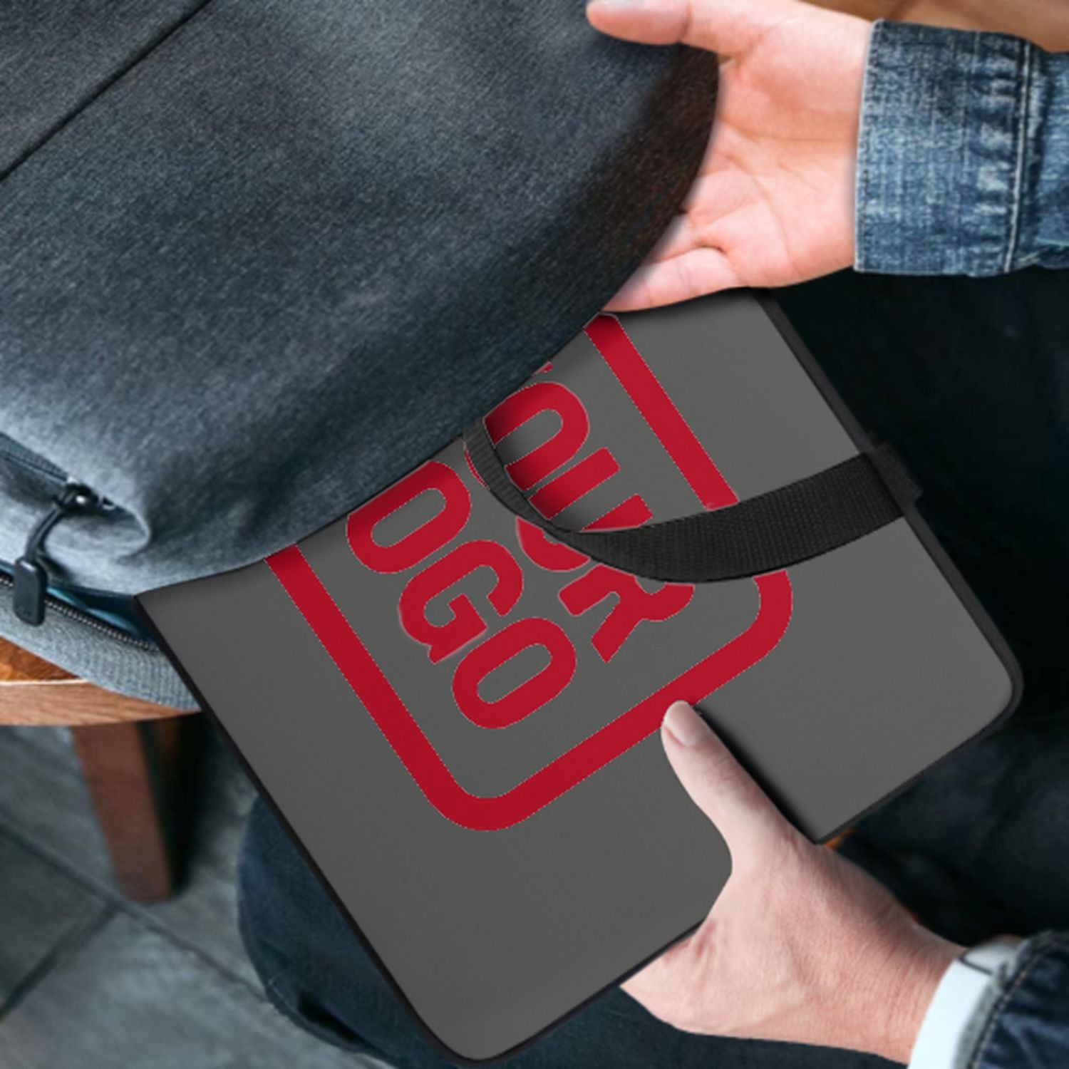 Borsa per laptop personalizzata grigio scuro e rossa