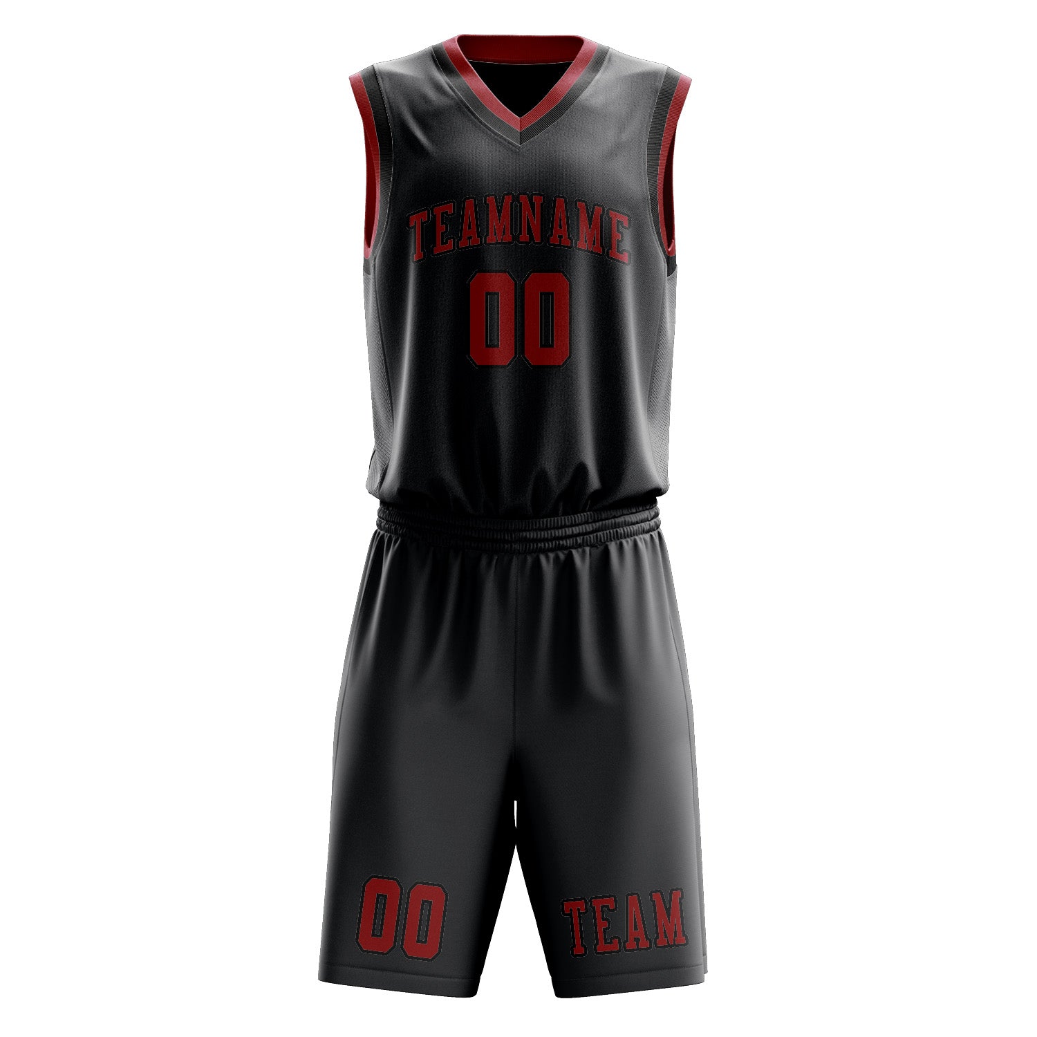 Benutzerdefiniertes Professionelles Dunkelgrau Rot Basketballtrikot-Set