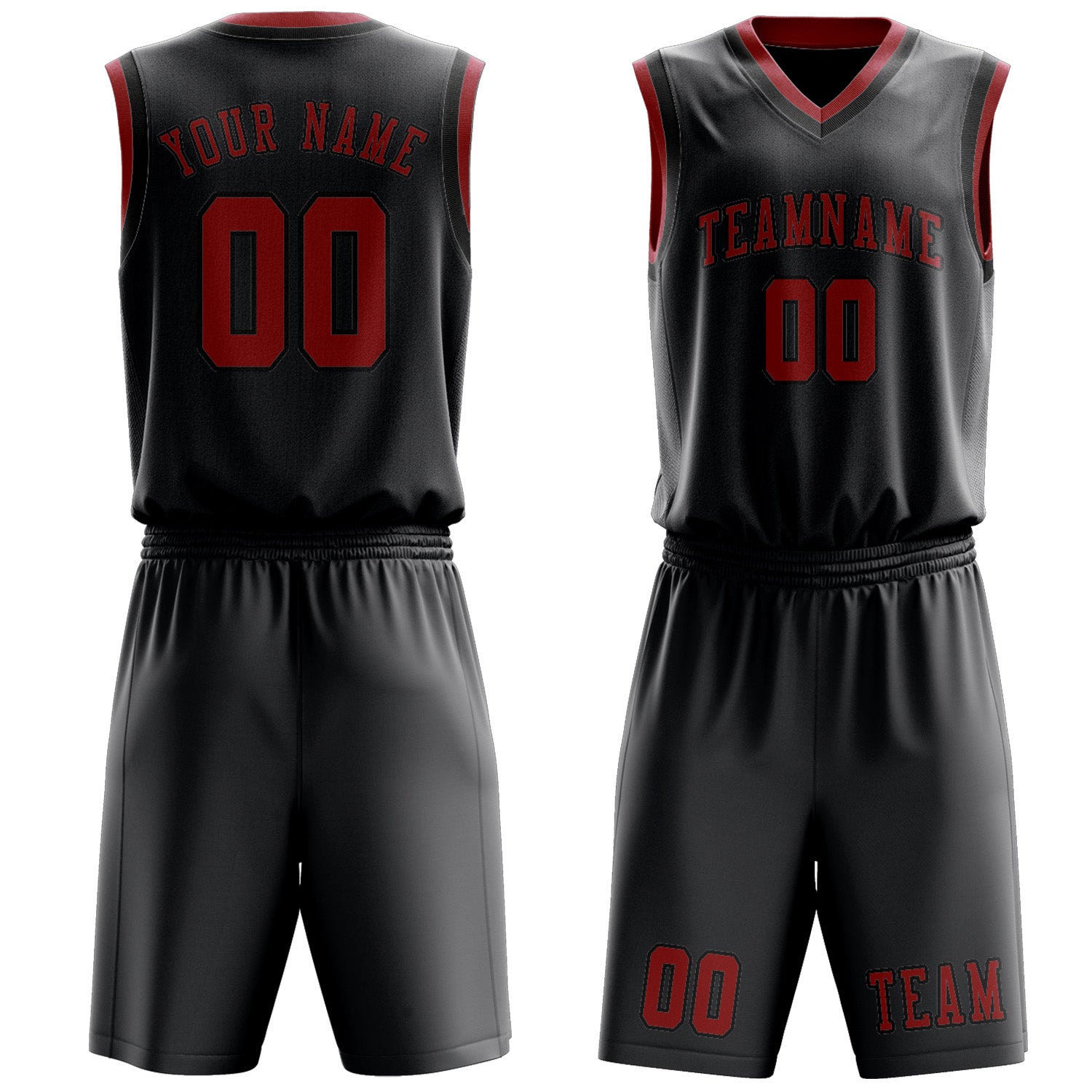 Benutzerdefiniertes Professionelles Dunkelgrau Rot Basketballtrikot-Set
