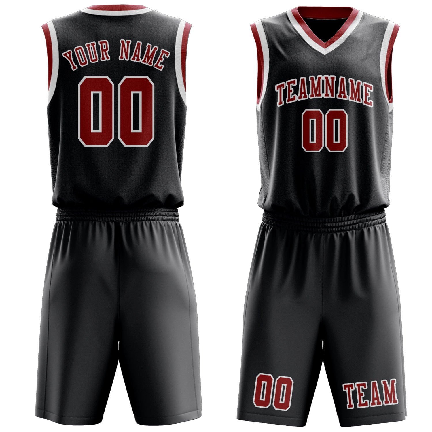 Benutzerdefiniertes Professionelles Dunkelgrau Rot Basketballtrikot-Set